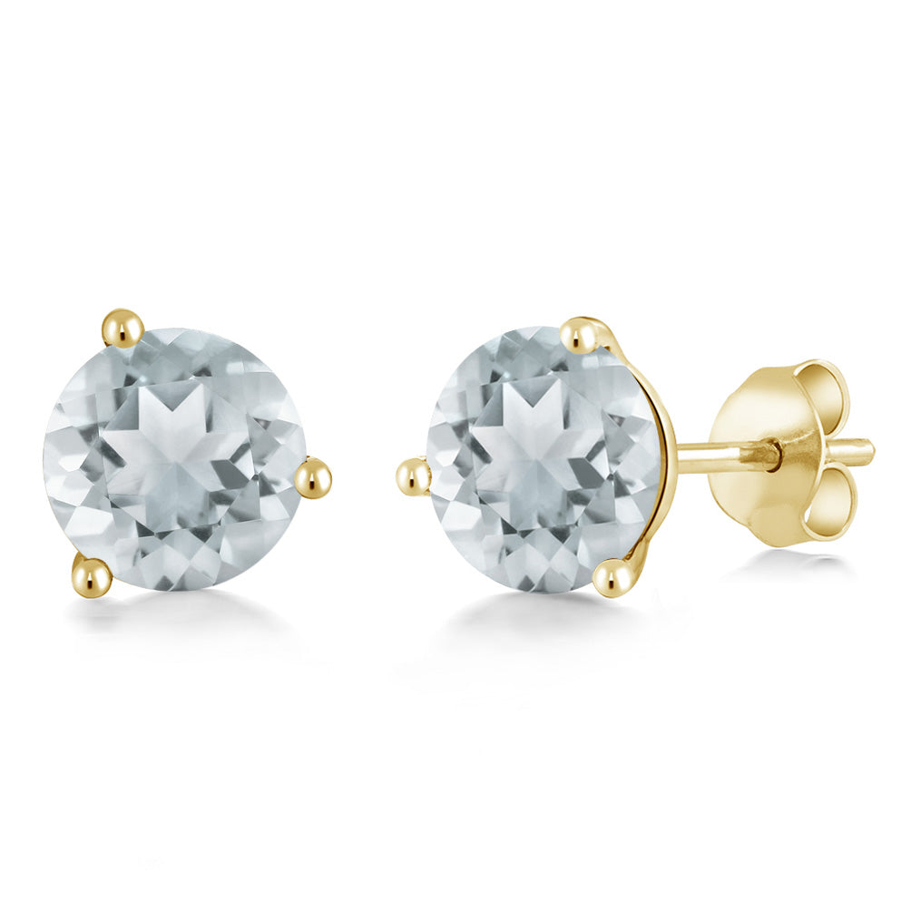 14K Gold 6MM Round Gemstone Birthstone Martini 3 Prong Stud Earrings | Gold Earrings For Women Men