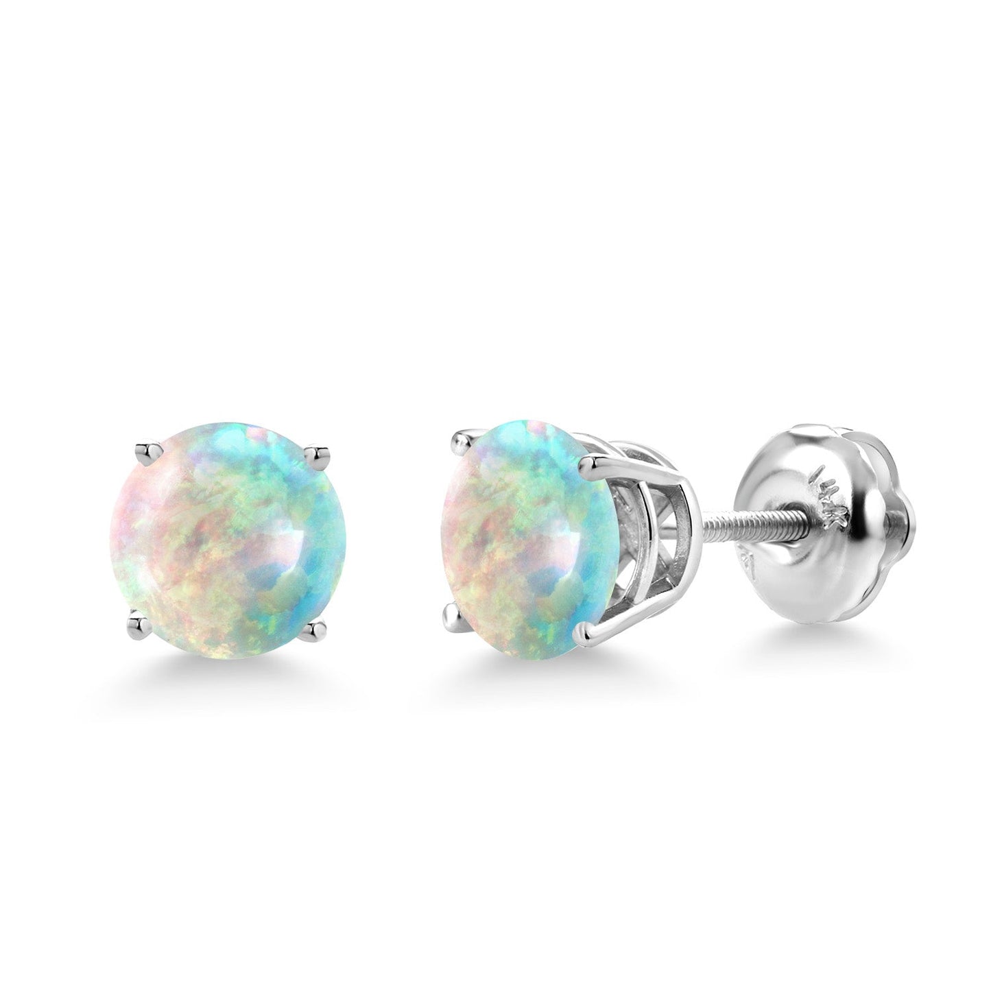 14K White Gold 6MM Round Gemstone Birthstone Screw Back Stud Earrings | White Gold Stud Earrings For Women Men