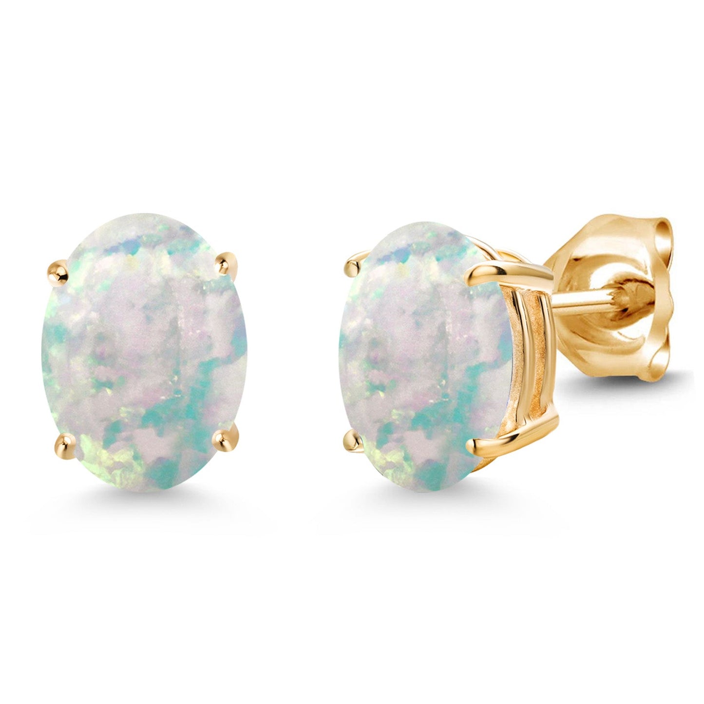 14K Yellow Gold 8X6MM Oval Gemstone Birthstone Stud Earrings | Double Notch | Gold Earrings For Women Men