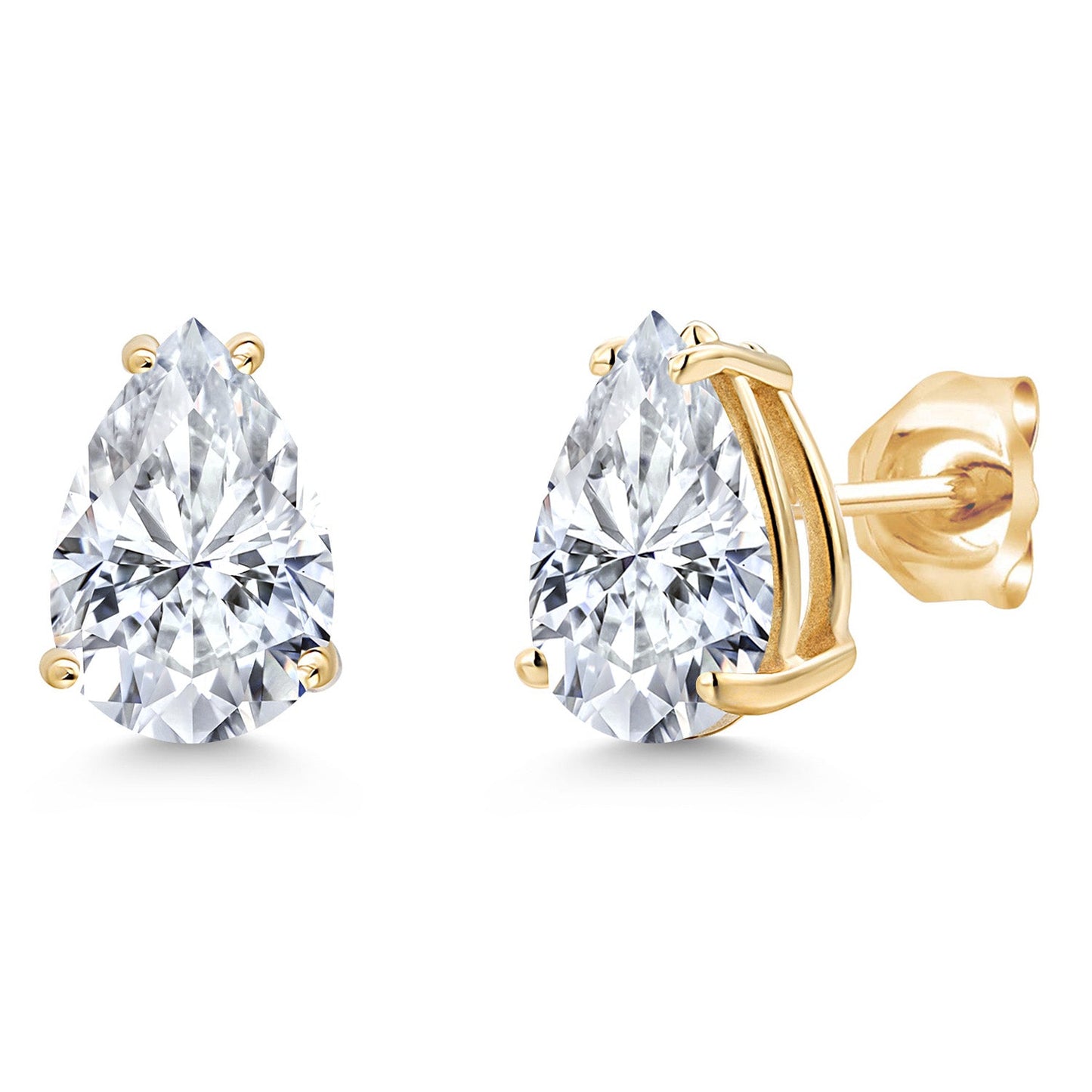 14K Yellow Gold Pear Shape 9X6MM Gemstone Birthstone Stud Earrings | Double Notch | Gold Earrings For Women Men