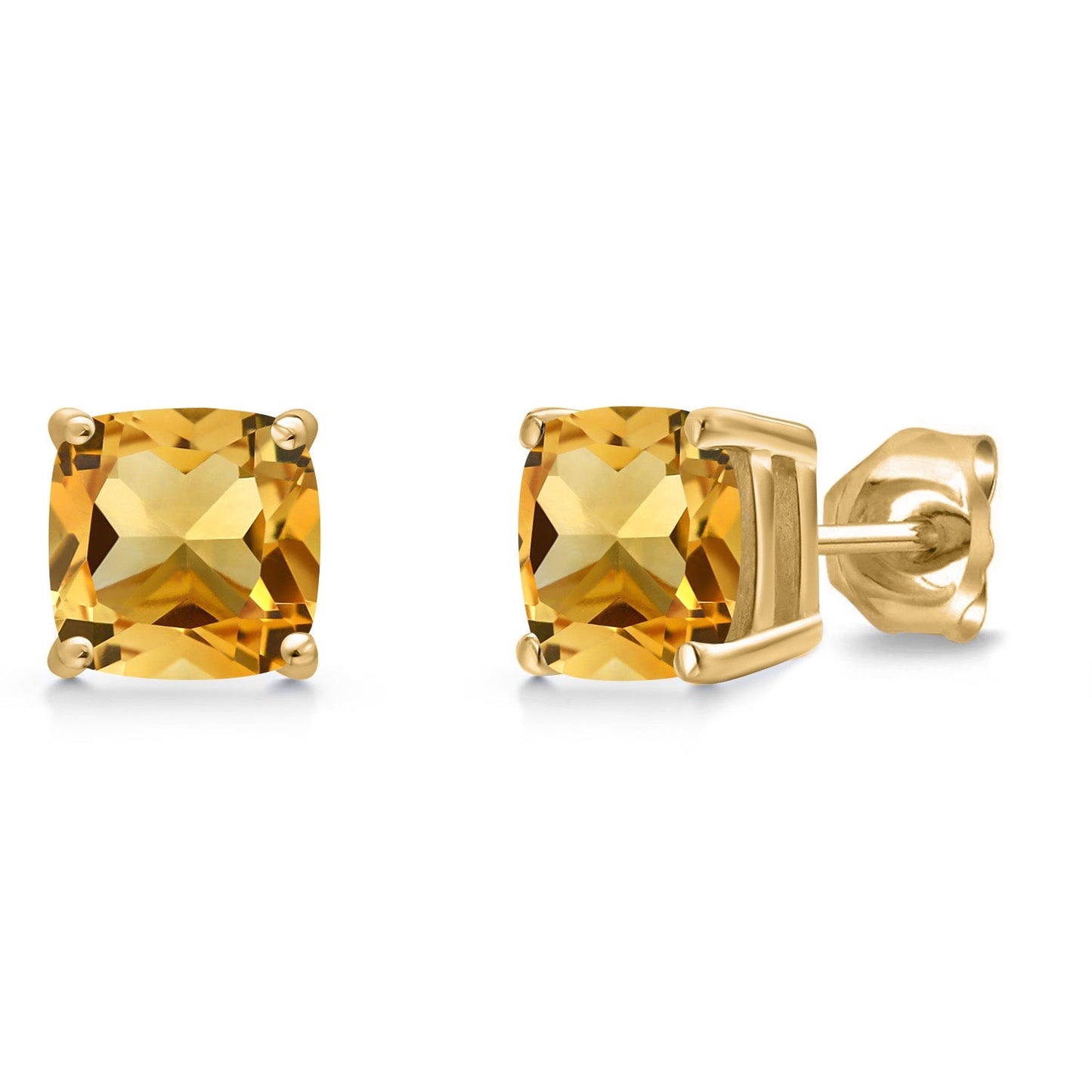 14K Yellow Gold 6MM Cushion Gemstone Birthstone Stud Earrings | Yellow Gold Earrings For Women Men