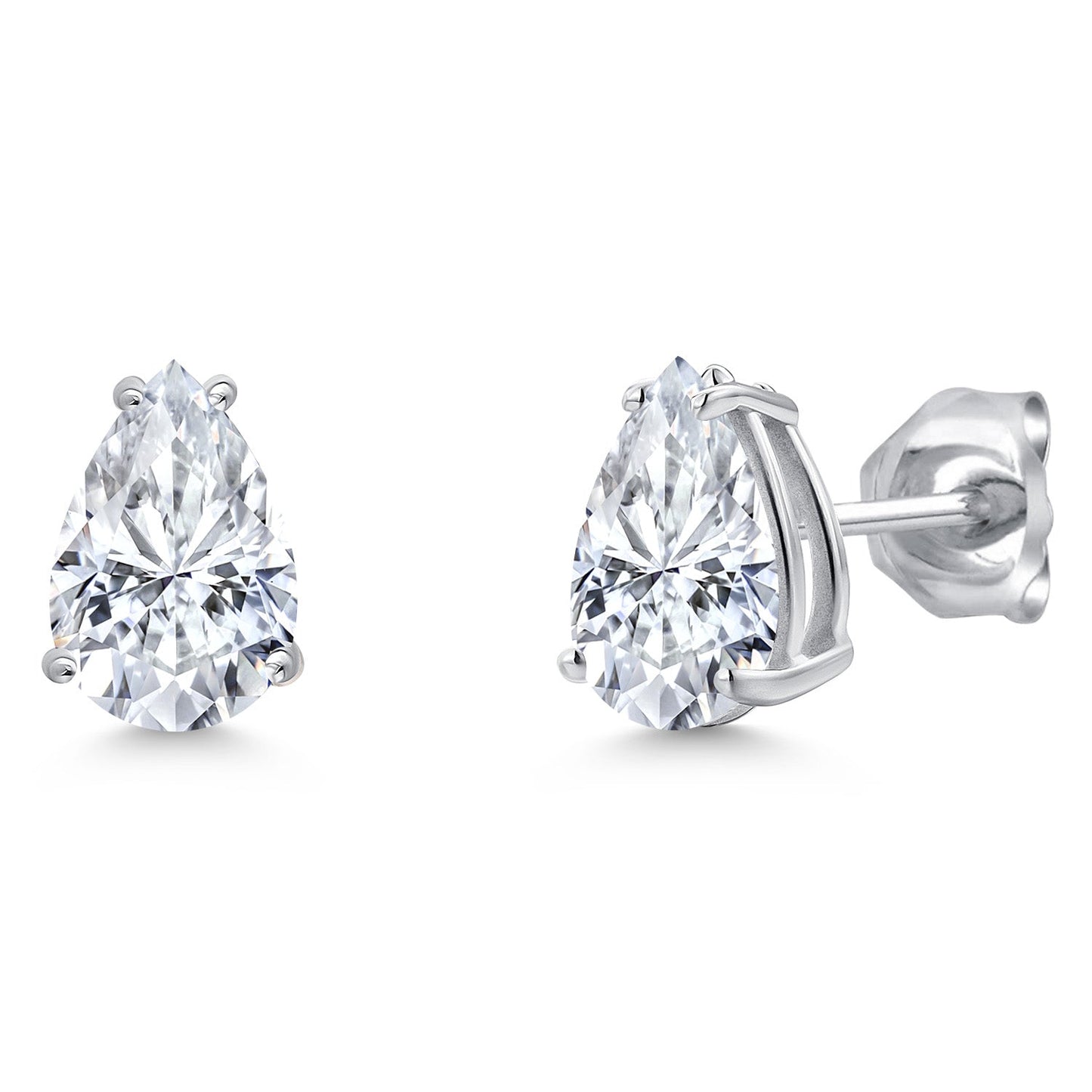 14K White Gold 9X6MM Pear Shape Gemstone Birthstone Double Notch Teardrop Stud Earrings For Women and Men