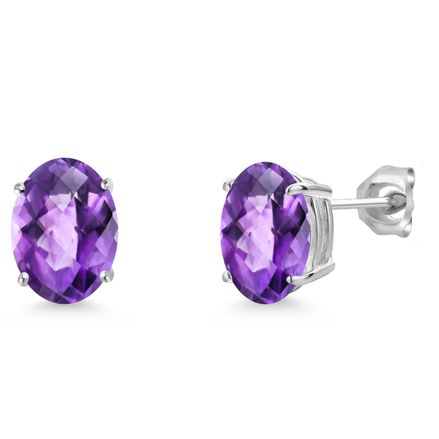 14K White Gold 9X7MM Oval Gemstone Birthstone Stud Earrings | Gold Earrings For Women and Men