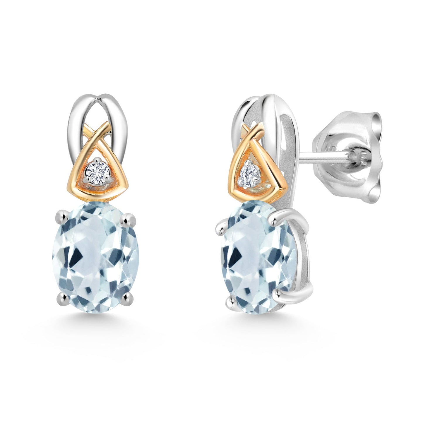 925 Sterling Silver and 10K Yellow Gold 7X5MM Oval Gemstone Birthstone and Lab Grown Diamond Earrings For Women
