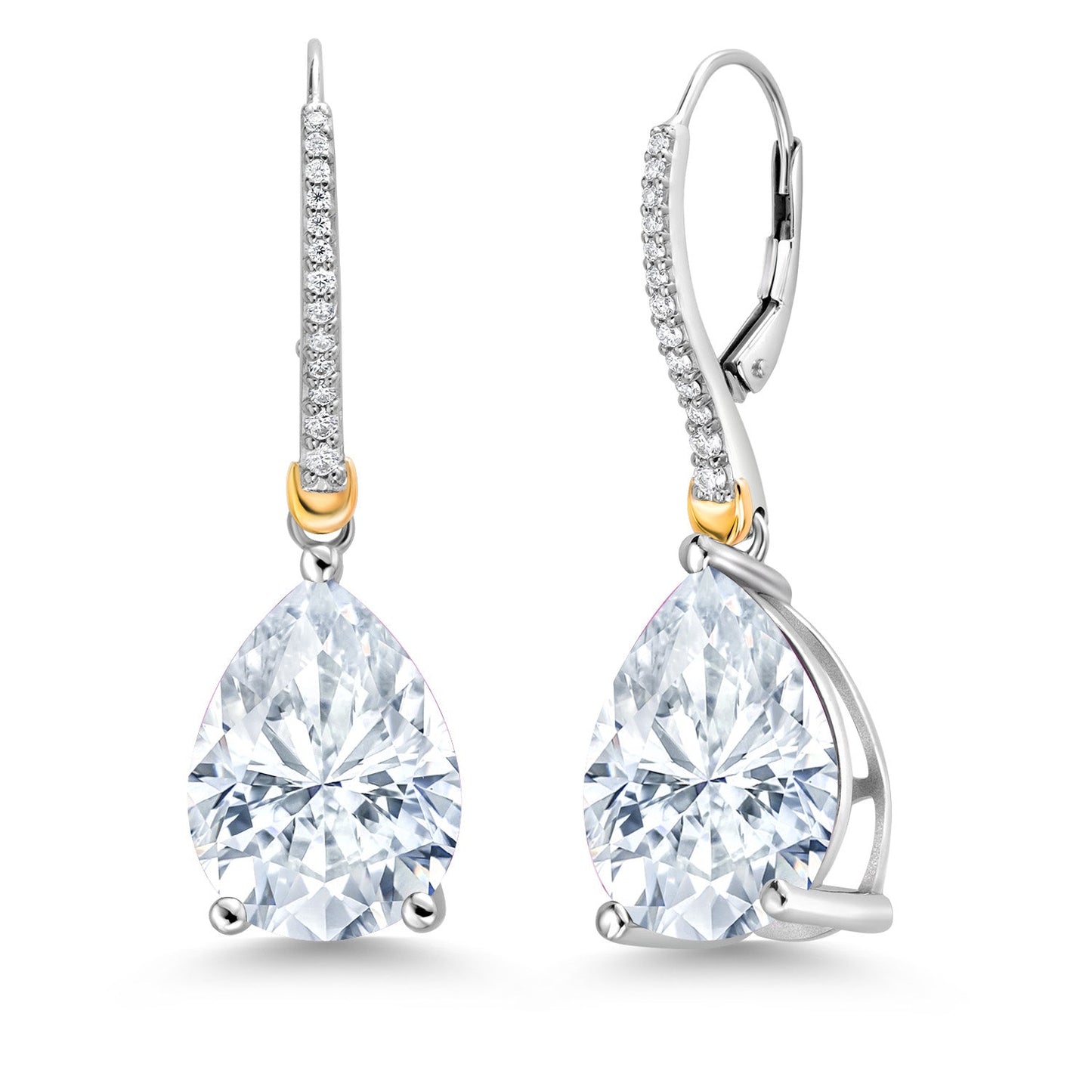 12-22 Cttw Gemstone Birthstone and White Moissanite Teardrop Drop Dangle Earrings For Women | 925 Sterling Silver and 10K Yellow Gold | Pear Shape 16X12MM