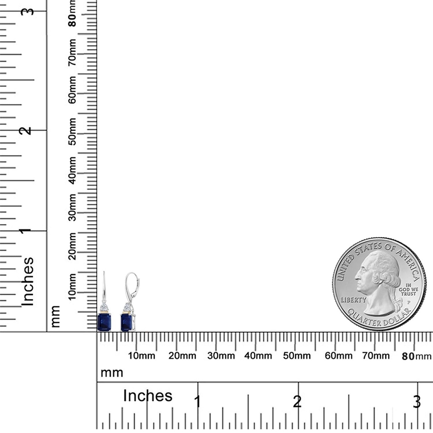 925 Silver and 10K Yellow Gold Blue Sapphire and Lab Grown Diamond Dangle Earrings for Women | 5.34 Cttw | Gemstone September Birthstone | Octagon 9X7MM