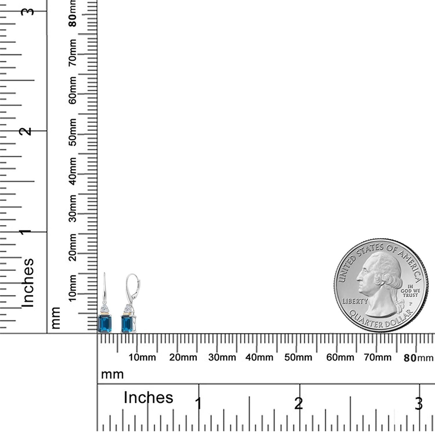 925 Silver and 10K Yellow Gold London Blue Topaz and Lab Grown Diamond Dangle Earrings for Women | 5.86 Cttw | Gemstone November Birthstone | Emerald Cut 9X7MM