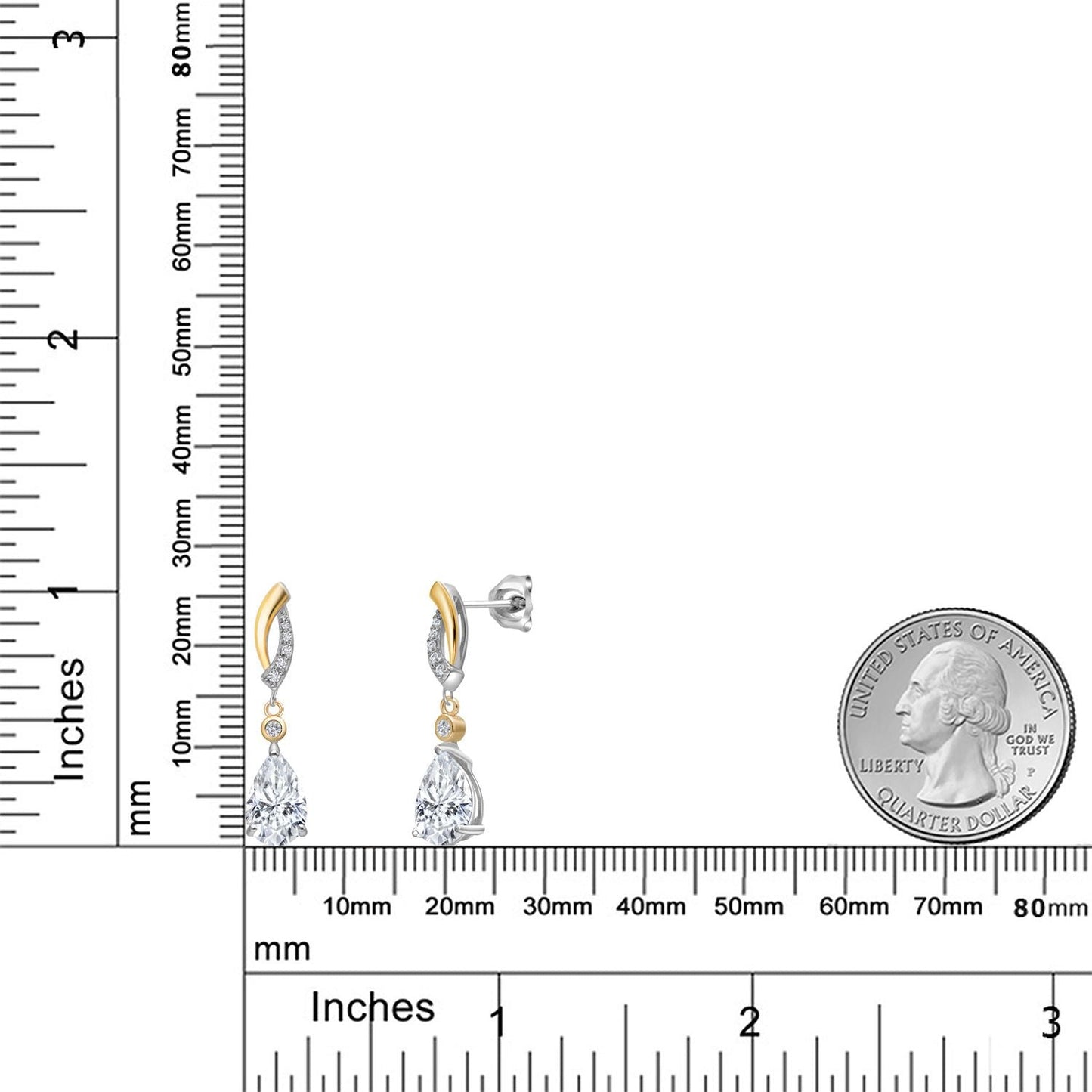 925 Silver and 10K Yellow Gold White Moissanite and White Lab Grown Diamond Earrings For Women | 2.71 Cttw | Gemstone | Pear Shape 9X6MM