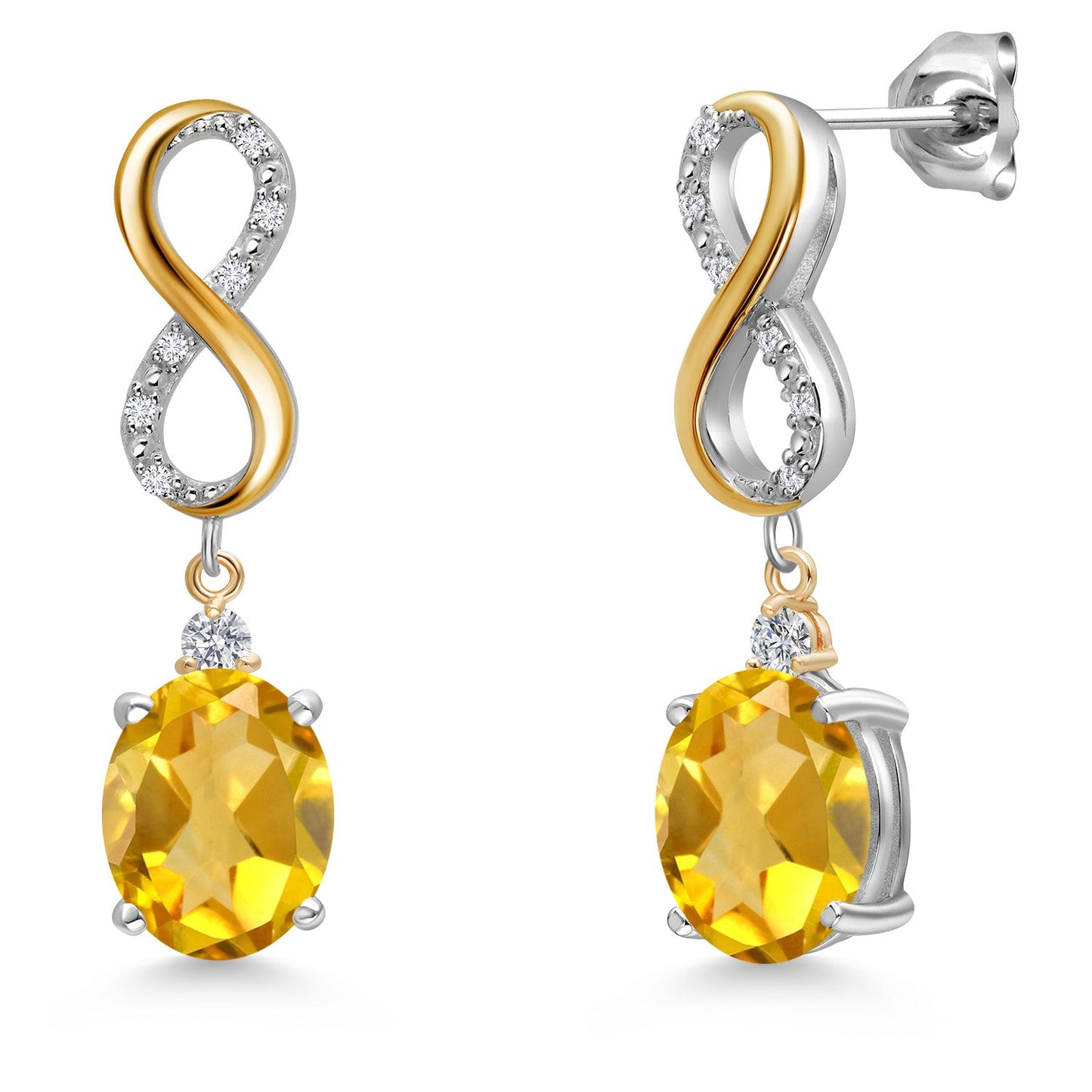 Infinity Drop Dangle Earrings For Women | 10X8MM Oval Gemstone Birthstone and White Lab Grown Diamond | 925 Silver and 10K Yellow Gold Oval