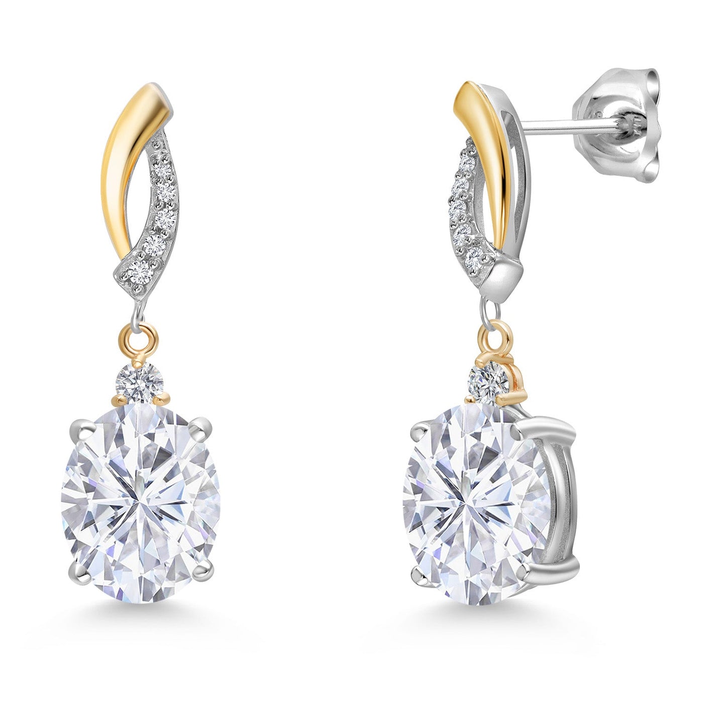 Oval 10X8MM Gemstone & Lab Grown Diamond 925 Silver and 10K Yellow Gold Dangle Earrings For Women | Fine Jewelry Gifts for Her Mom Women Wife