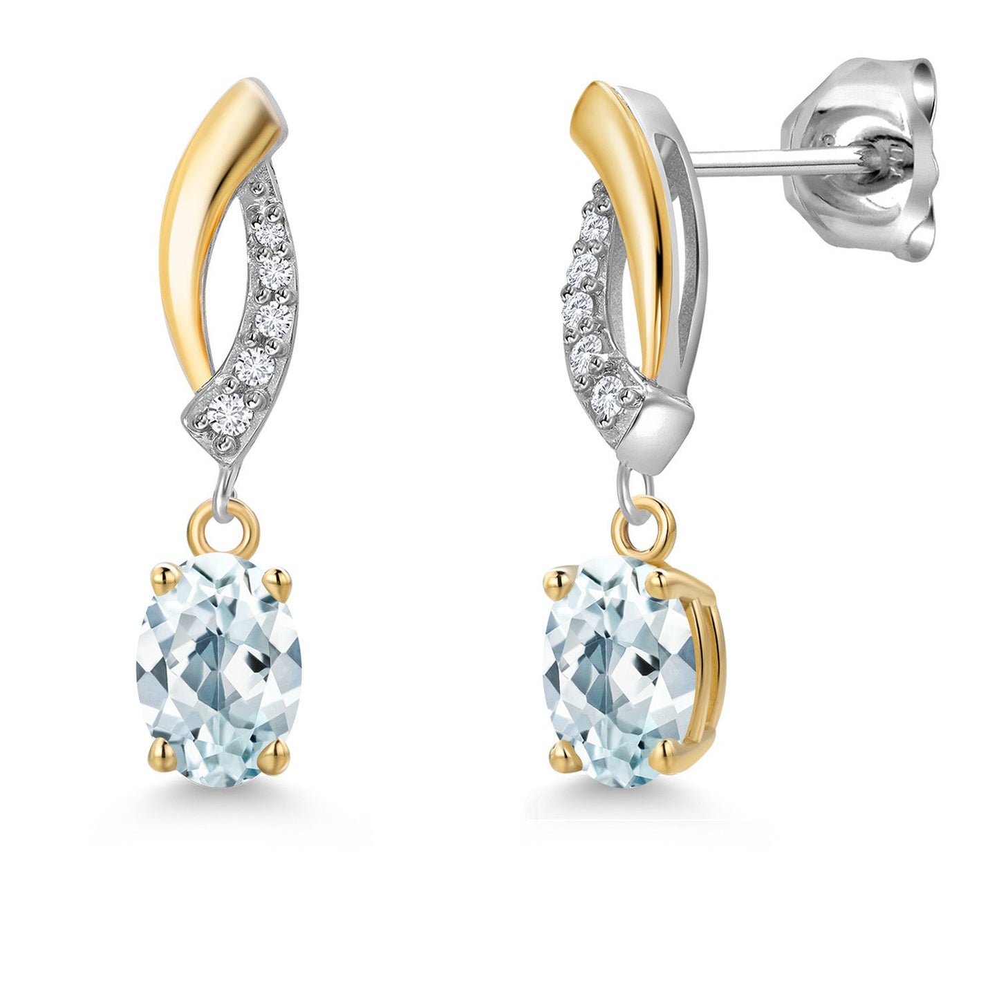 925 Silver and 10K Yellow Gold 6X4MM Oval Gemstone Birthstone and White Lab Grown Diamond Drop Dangle Earrings for Women