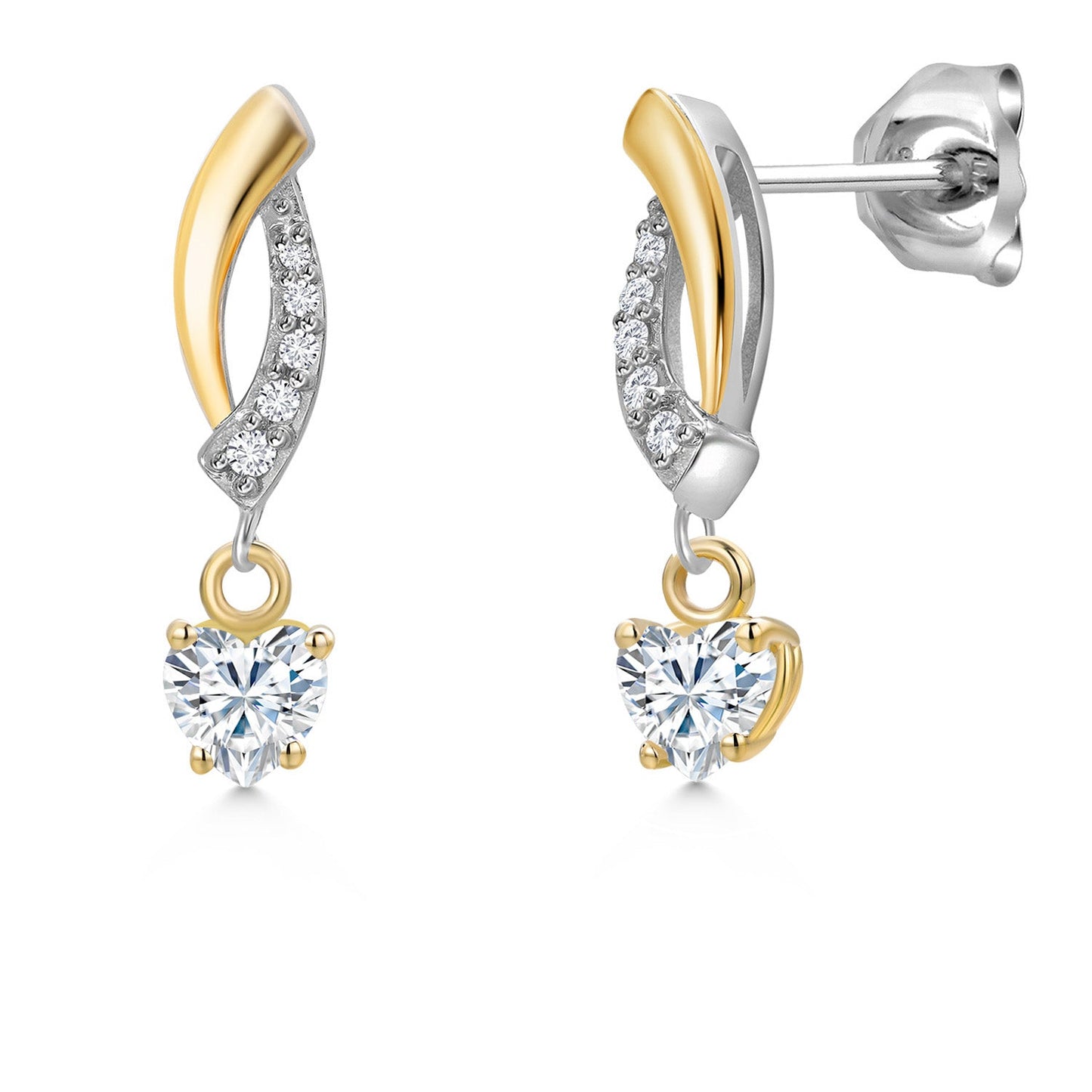 925 Silver and 10K Yellow Gold 4MM Heart Shape Gemstone Birthstone and White Lab Grown Diamond Dangle Earrings for Women