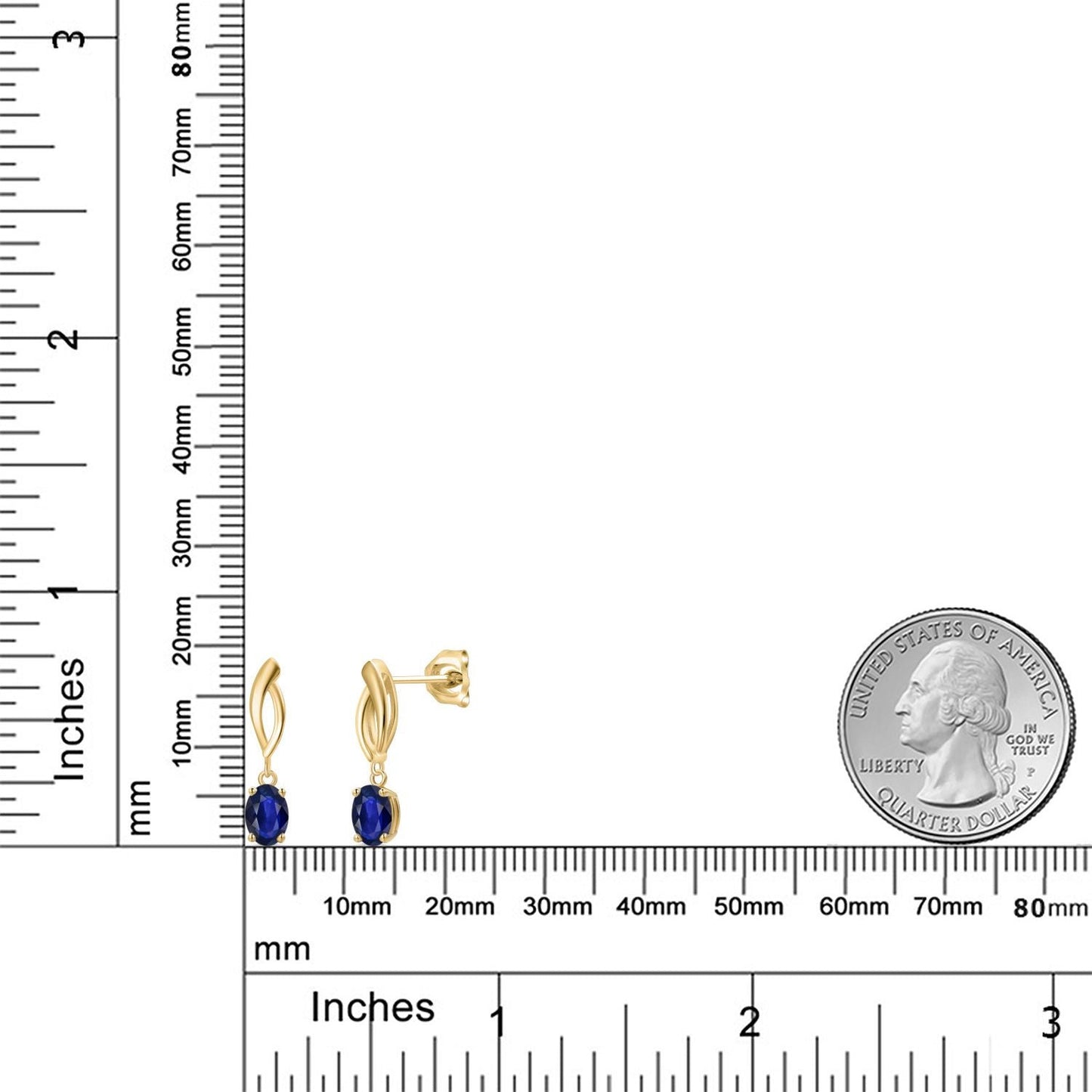 10K Yellow Gold Blue Sapphire Dangle Earrings for Women | 1.10 Cttw | Gemstone September Birthstone | Oval 6X4MM