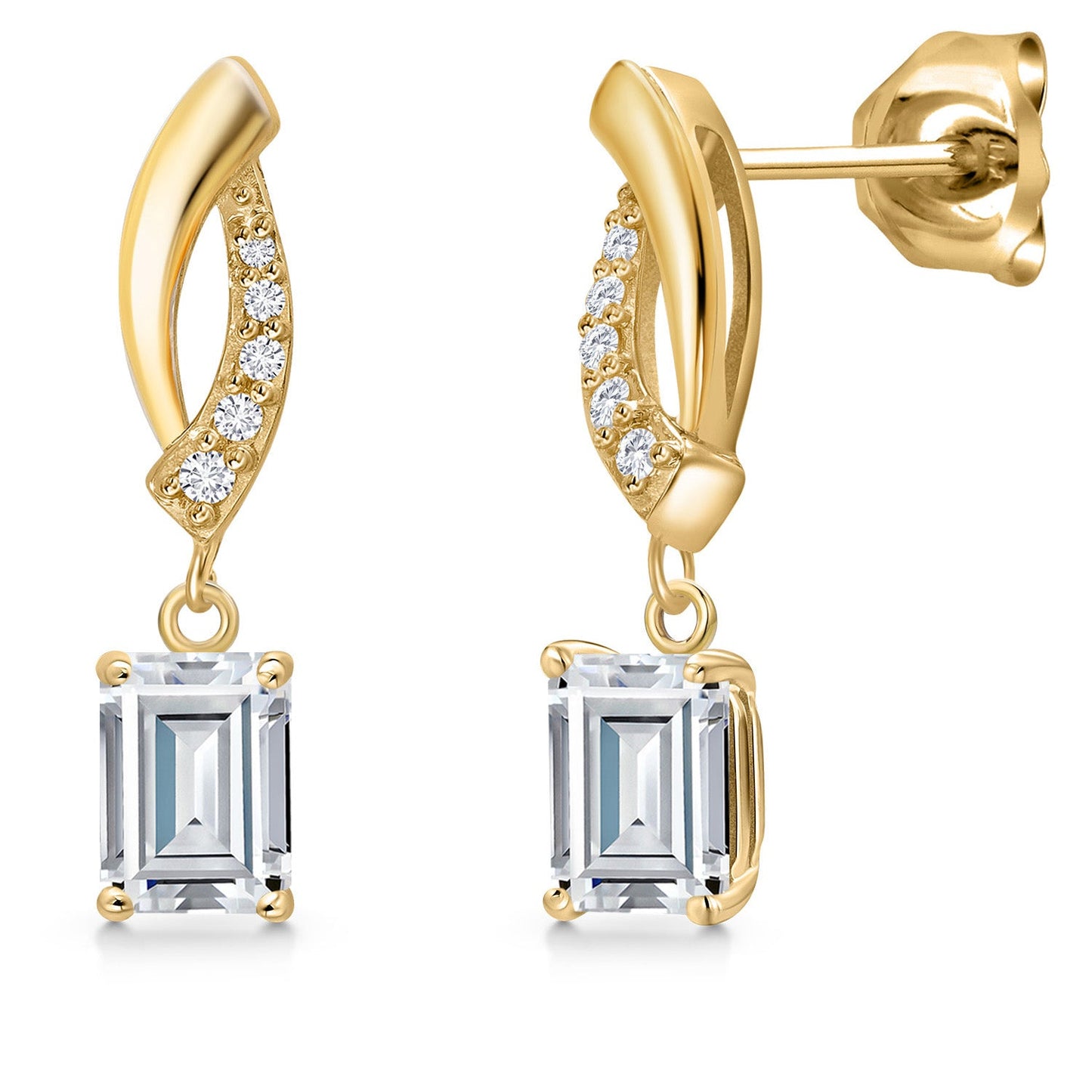 10K Yellow Gold 6X4MM Emerald Cut Gemstone Birthstone and White Lab Grown Diamond Infinity Dangle Earrings For Women | Gold Earrings For Women