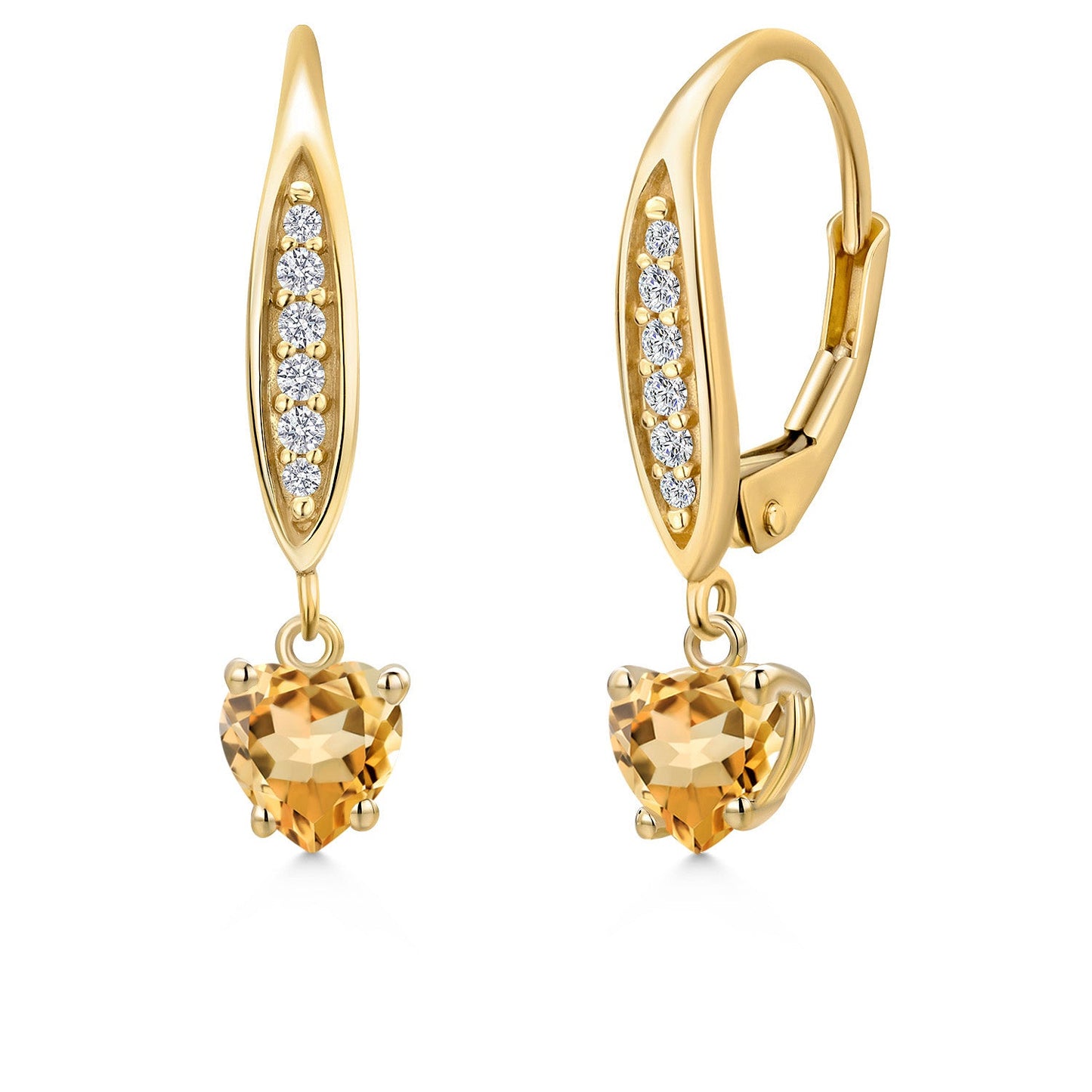 10K Yellow Gold 5MM Heart Shape Gemstone Birthstone and Lab Grown Diamond Dangle Earrings for Women | Fine Jewelry Gifts for Her Mom Women Wife