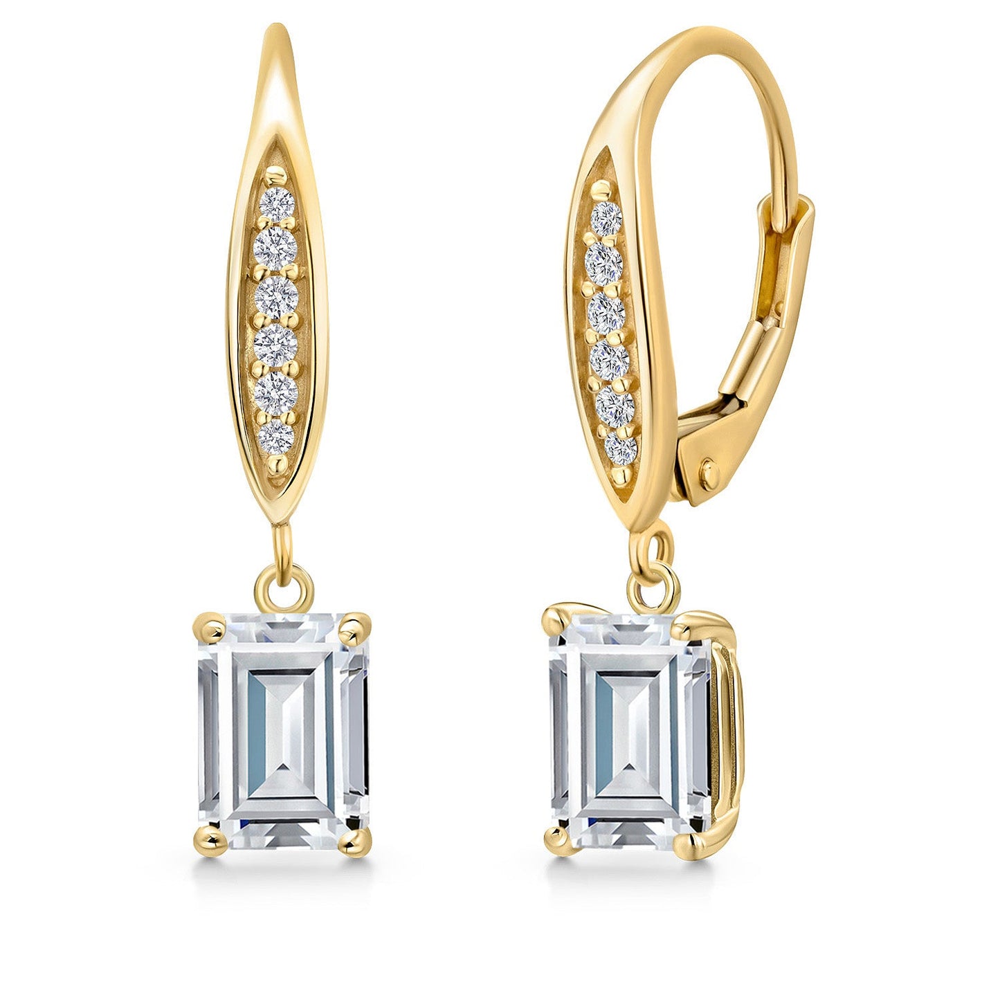 10K Yellow Gold 7X5MM Emerald Cut Gemstone Birthstone and Lab Grown Diamond Dangle Earrings For Women | Fine Jewelry Gifts for Her Mom Women Wife