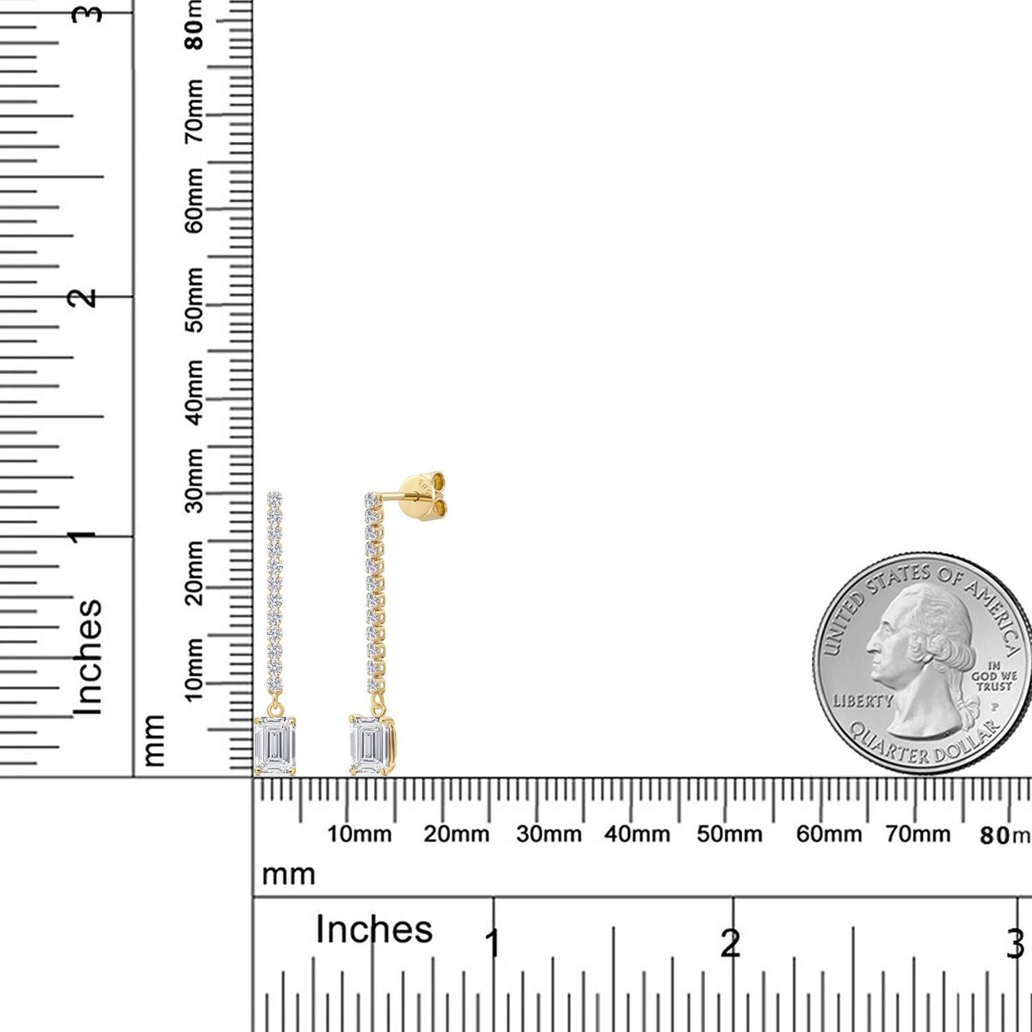 14K Yellow Gold Lab Grown Diamond Long Liner Dangle Earrings for Women | 1.66 Cttw | Emerald Cut 6X4MM | DEF Color | VVS-VS Clarity | Yellow Gold Chain Drop Earrings