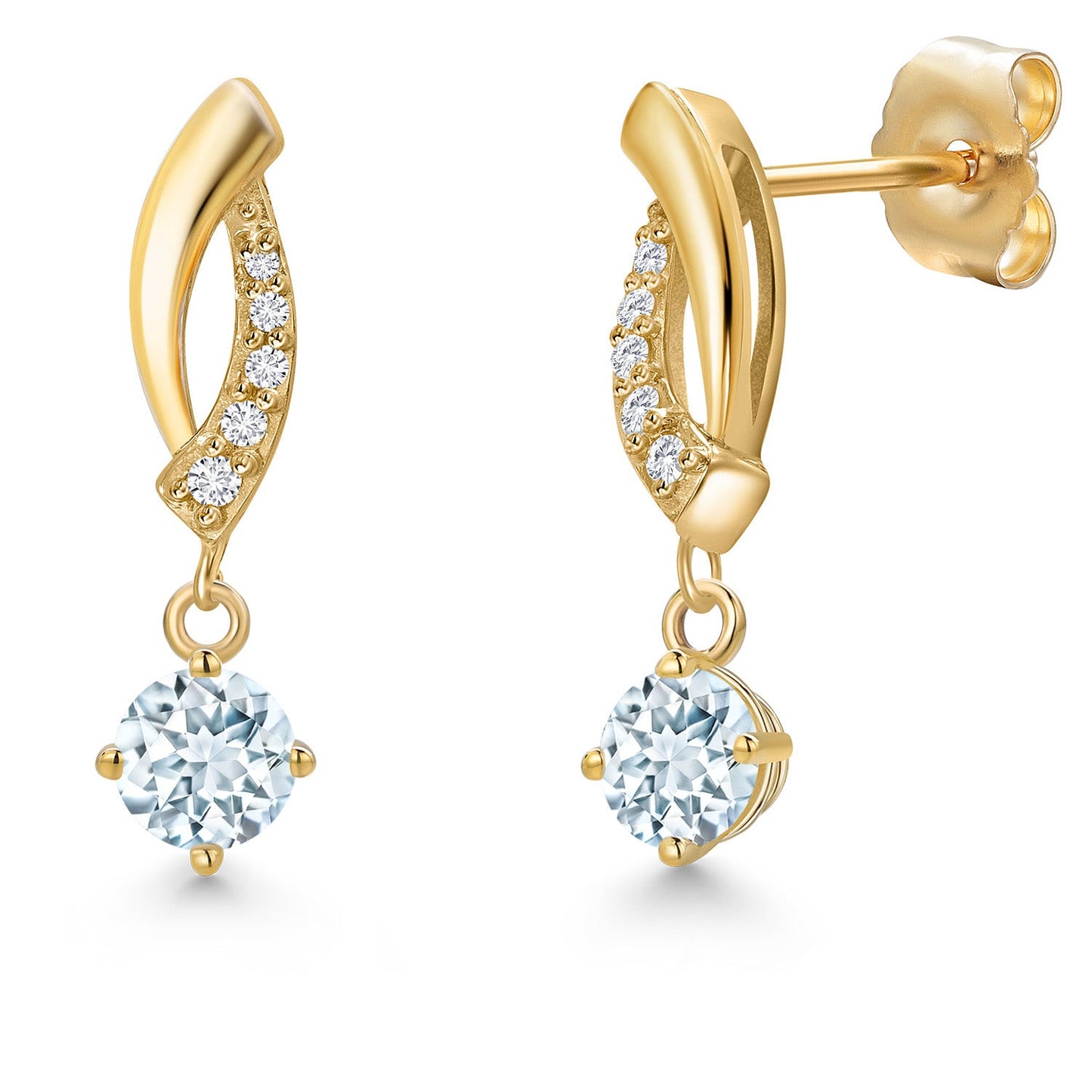 14K Yellow Gold Gemstone Birthstone and Lab Grown Diamond Dangle Earrings for Women | Round 4MM and 1MM | Fine Jewelry Gifts for Her Mom Women Wife