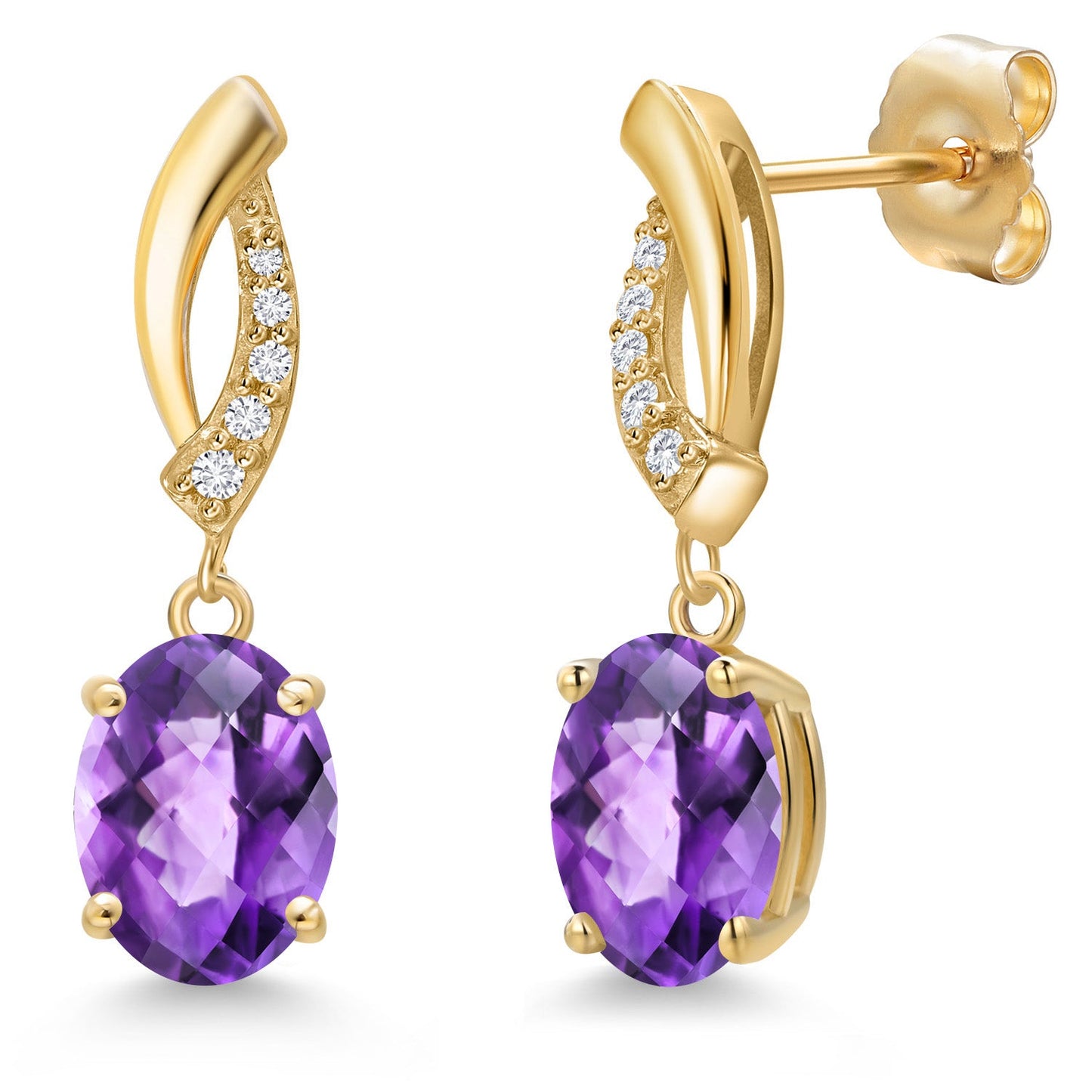 14K Yellow Gold Gemstone Birthstone and White Lab Grown Diamond Infinity Stud Dangle Earrings for Women | Oval Cut 8X6MM | Round 1MM | Fine Jewelry Gifts for Her Mom Women Wife