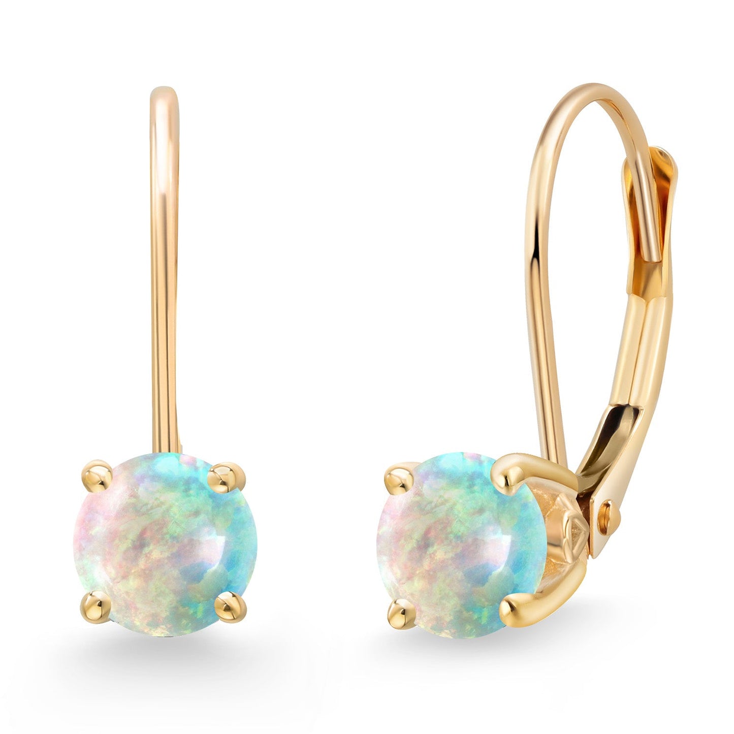 14K Yellow Gold 5MM Round Gemstone Birthstone Leverback Drop Dangle Earrings | Gold Earrings For Women | Fine Jewelry Gifts for Her Mom Women Wife