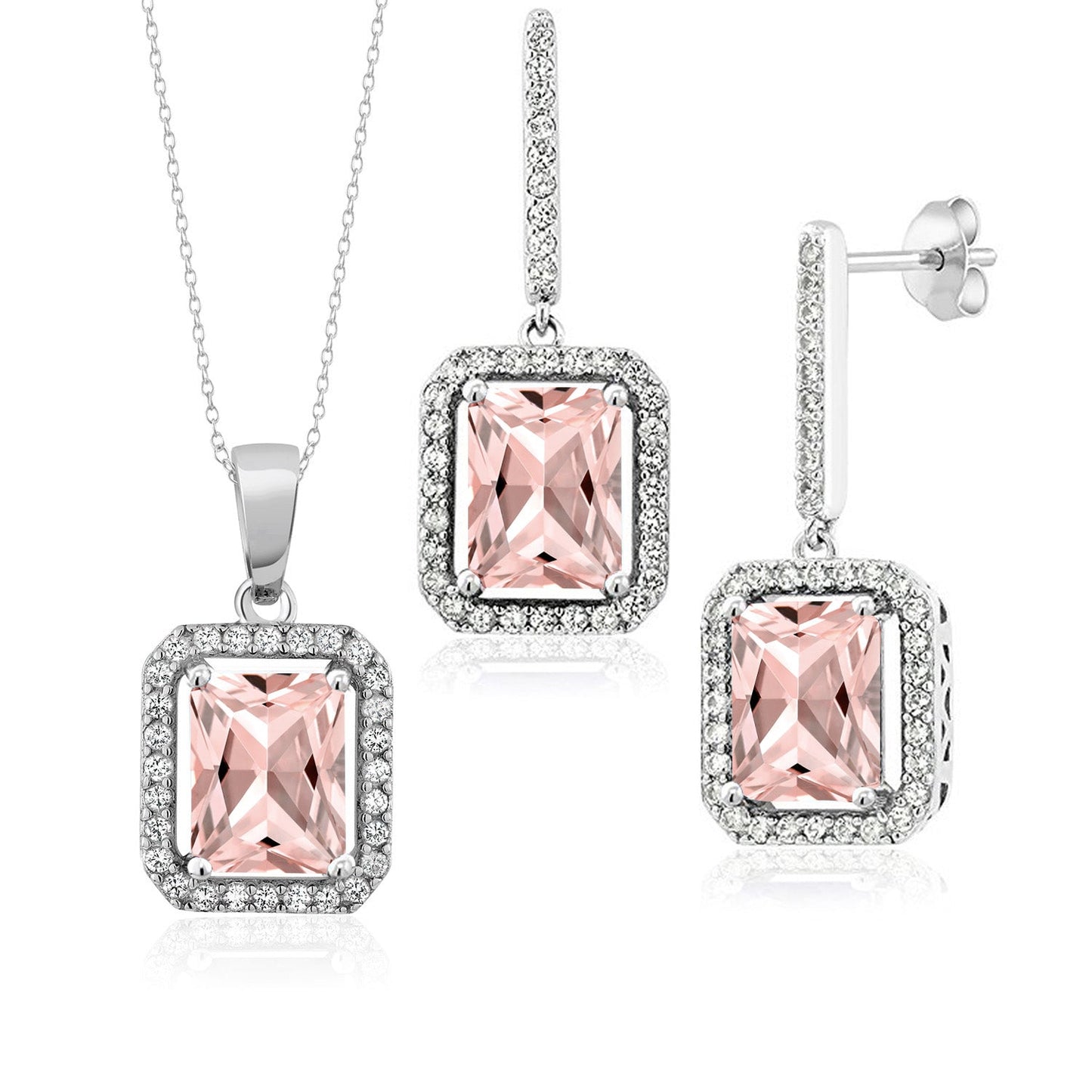 7-11 Cttw Gemstone Birthstone Pendant and Earrings Jewelry Set For Women | 925 Sterling Silver | Emerald Cut 9X7MM | With 18 Inch Chain | Fine Jewelry Gifts for Her Mom Women Wife