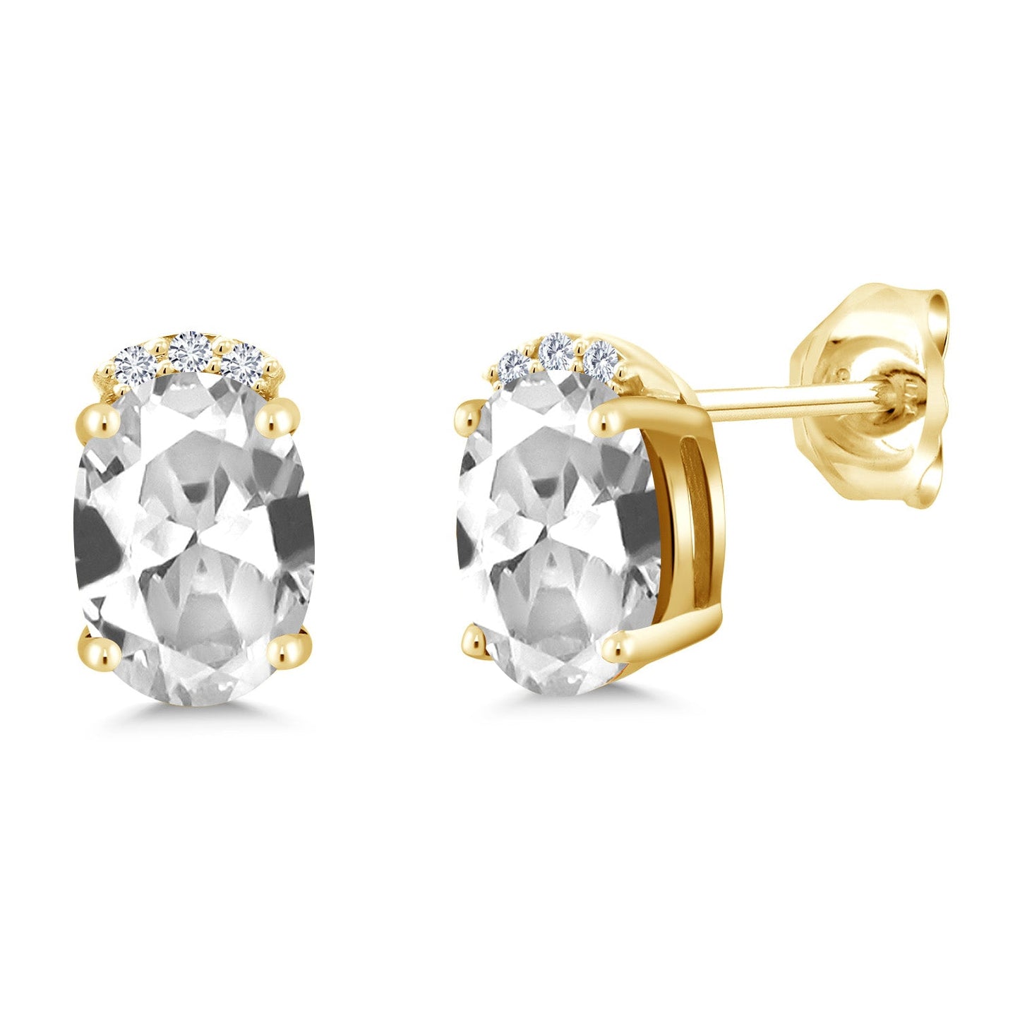 18K Yellow Gold Plated Silver Gemstone Birthstone and Round White Lab Grown Diamond Stud Earrings For Women | Oval 7X5MM | Fine Jewelry for Her Mom Women Wife