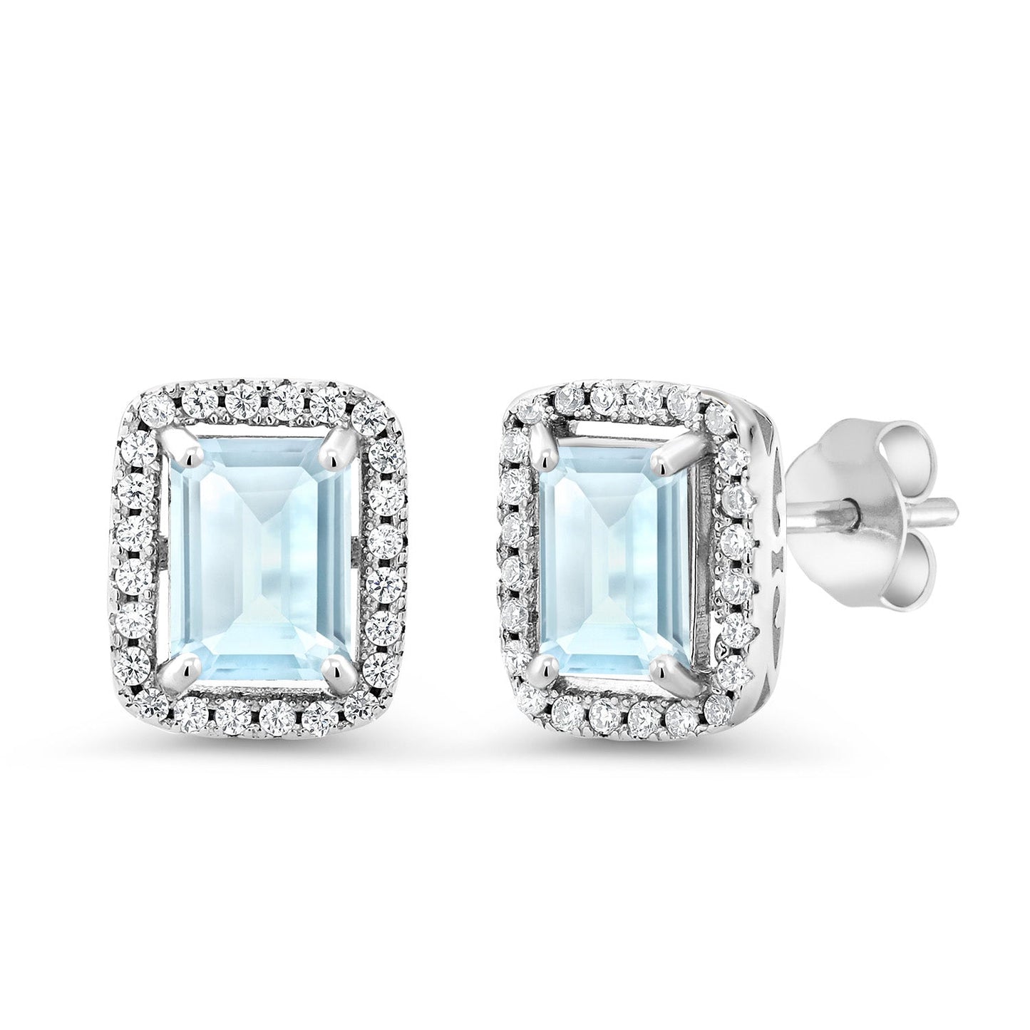 Halo Earring for Women | 925 Sterling Silver | Gemstone Birthstone Earrings | Emerald Cut 8X6MM | Fine Jewelry Gifts for Her Mom Women Wife