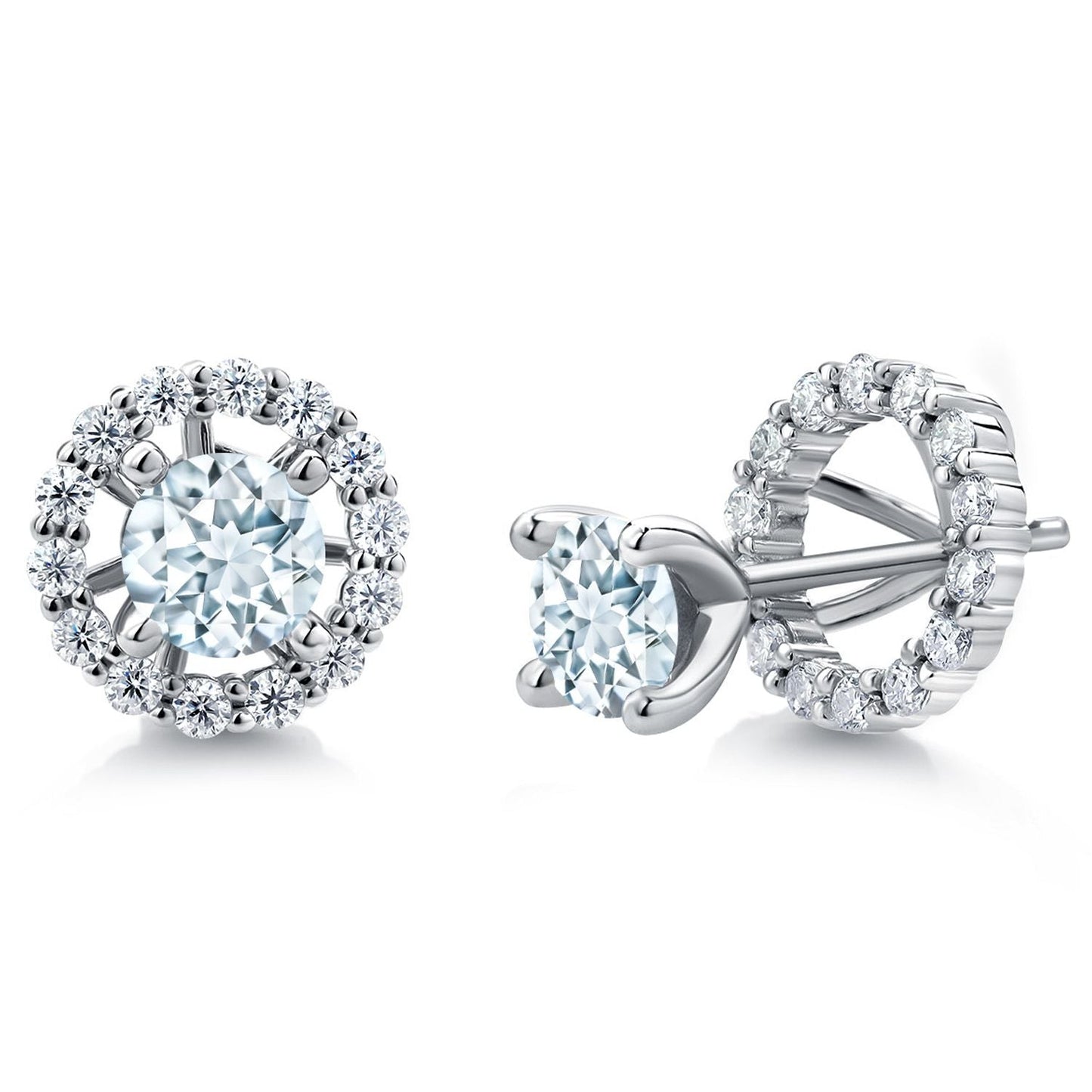 925 Sterling Silver Gemstone Birthstone and White Moissanite Earrings | Studs with Removable Jackets for Women | Center Round 5MM