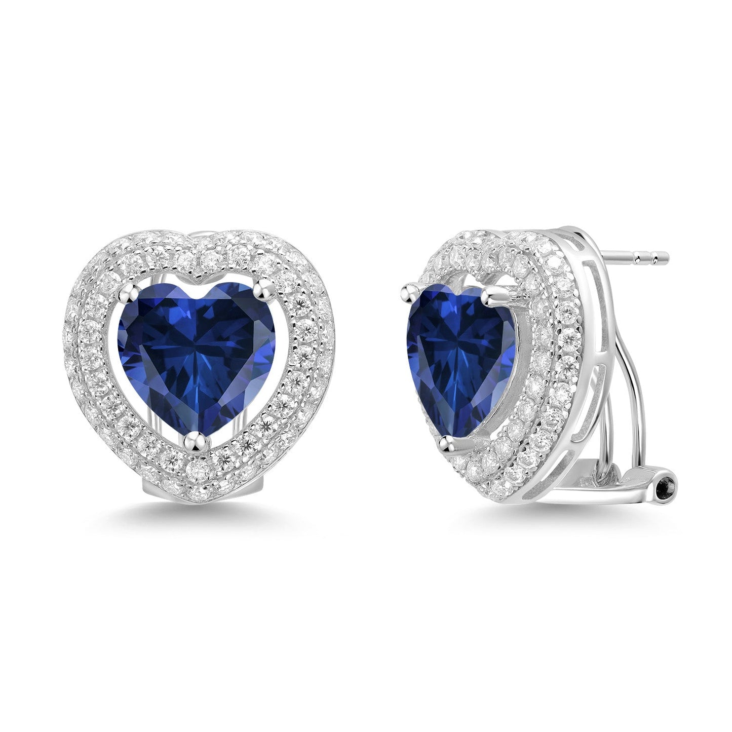925 Sterling Silver 10MM Heart Shape Gemstone Birthstone and White Moissanite Post Clip Earrings For Women