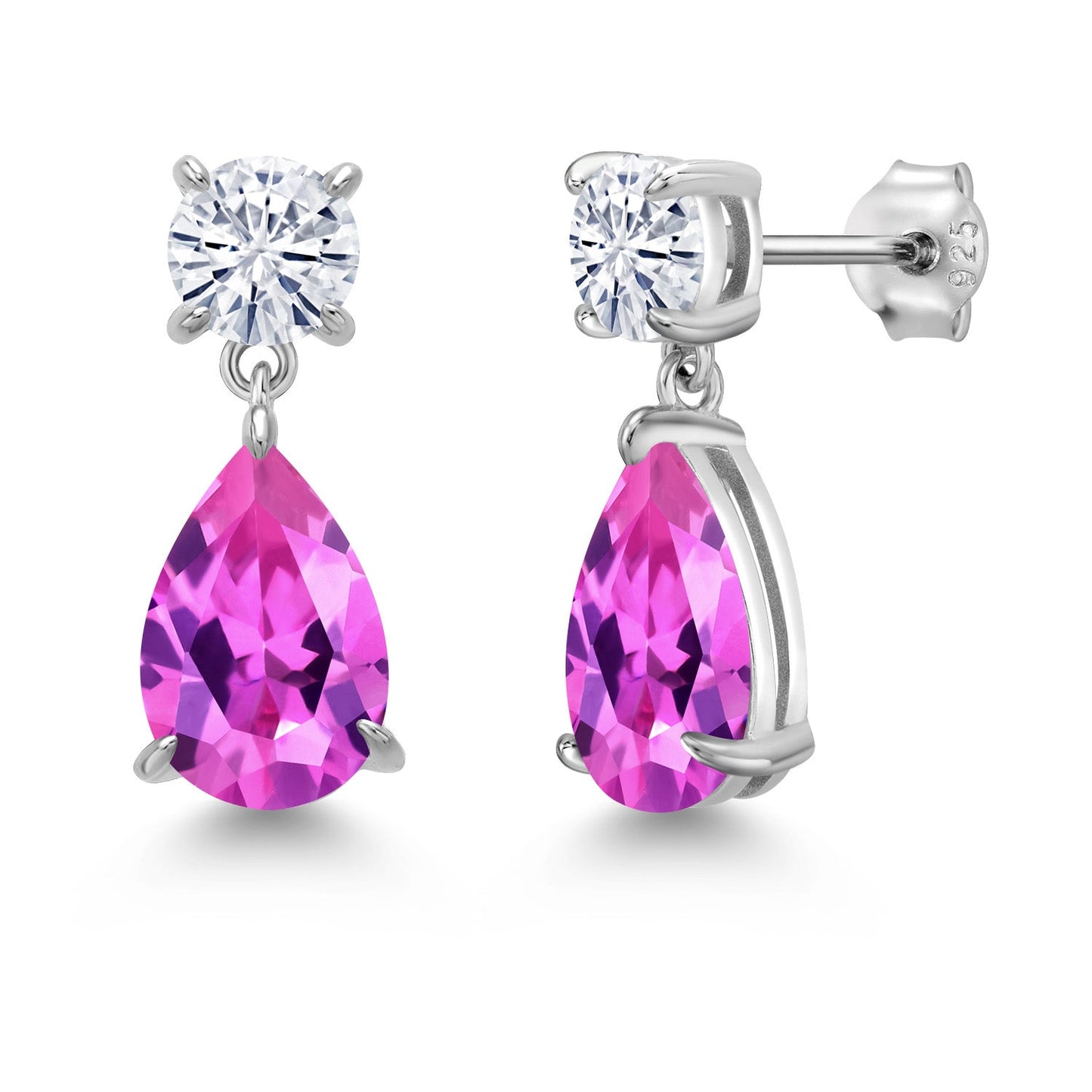 6-9 Cttw Teardrop Dangle Earrings For Women | Gemstone Birthstone and Moissanite | 925 Sterling Silver | Pear Shape 12X8MM and Round 6MM | Fine Jewelry Gifts For Mom Women Wife