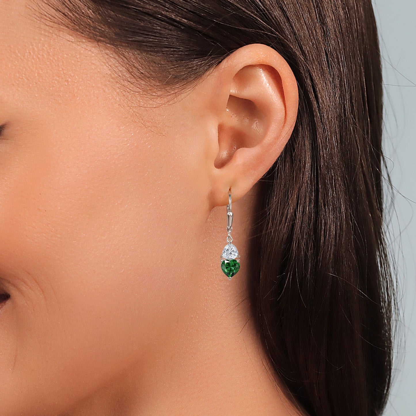 925 Sterling Silver Green Nano Emerald and Lab Grown Diamond Earrings for Women | 2.14 Cttw | Gemstone May Birthstone | Heart Shape 6MM