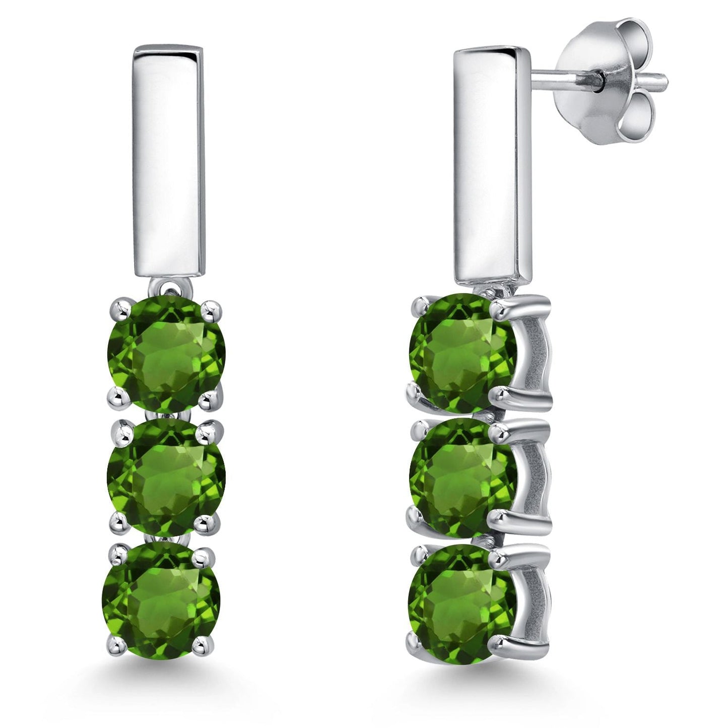 5MM Round Gemstone Birthstone Drop Dangle 3-Stone Earrings For Women | 925 Sterling Silver | Three Stone Fine Jewelry Gifts for Her Mom Women Wife