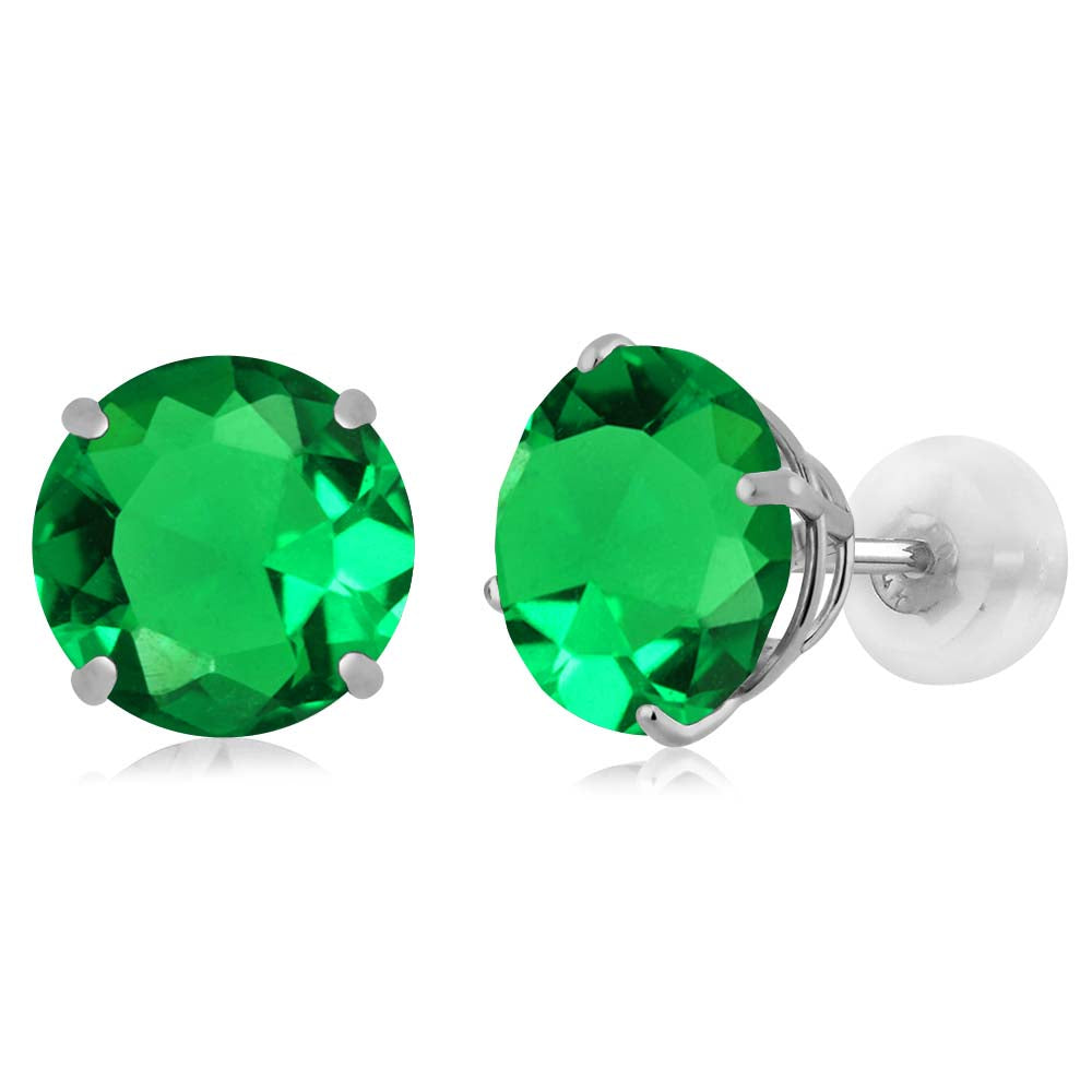 3-5 Cttw Solid 14K White Gold 8MM Round Gemstone Birthstone Stud Earrings | Gold Earrings with Comfort Back For Women Men