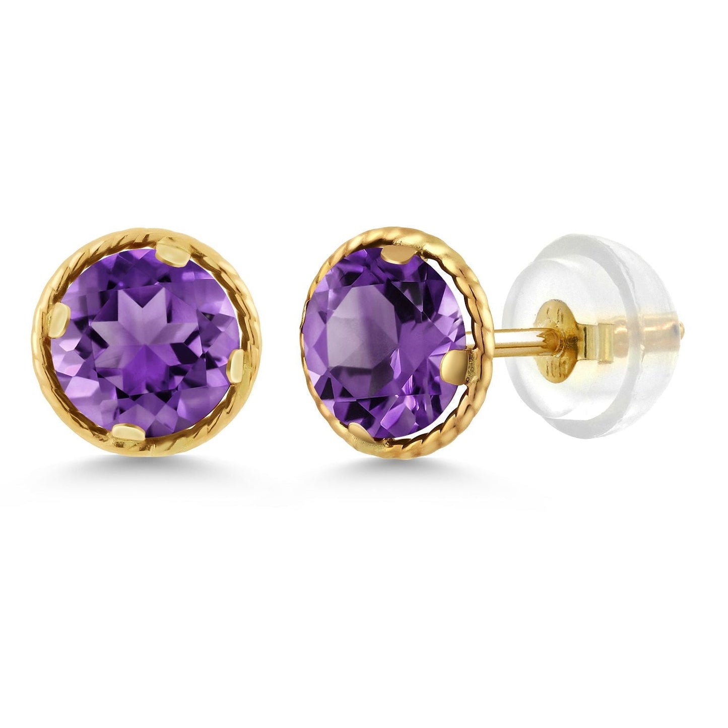 14K Yellow Gold Gemstone Birthstone Stud Earrings | Round 5MM | Gold Earrings For Women Men