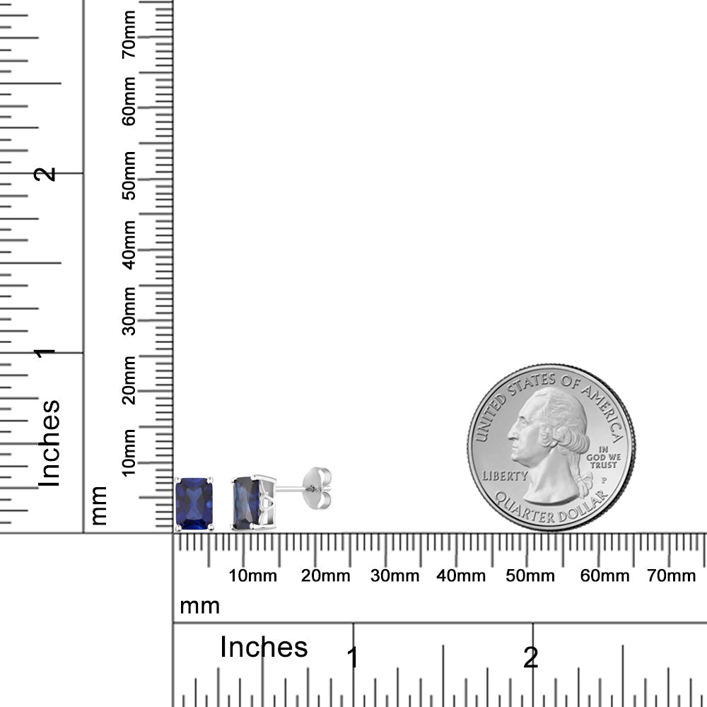 925 Sterling Silver Simulated Blue Sapphire Bridal Stud Earrings For Women Men (2.00 Cttw, 7X5MM Emerald Cut)