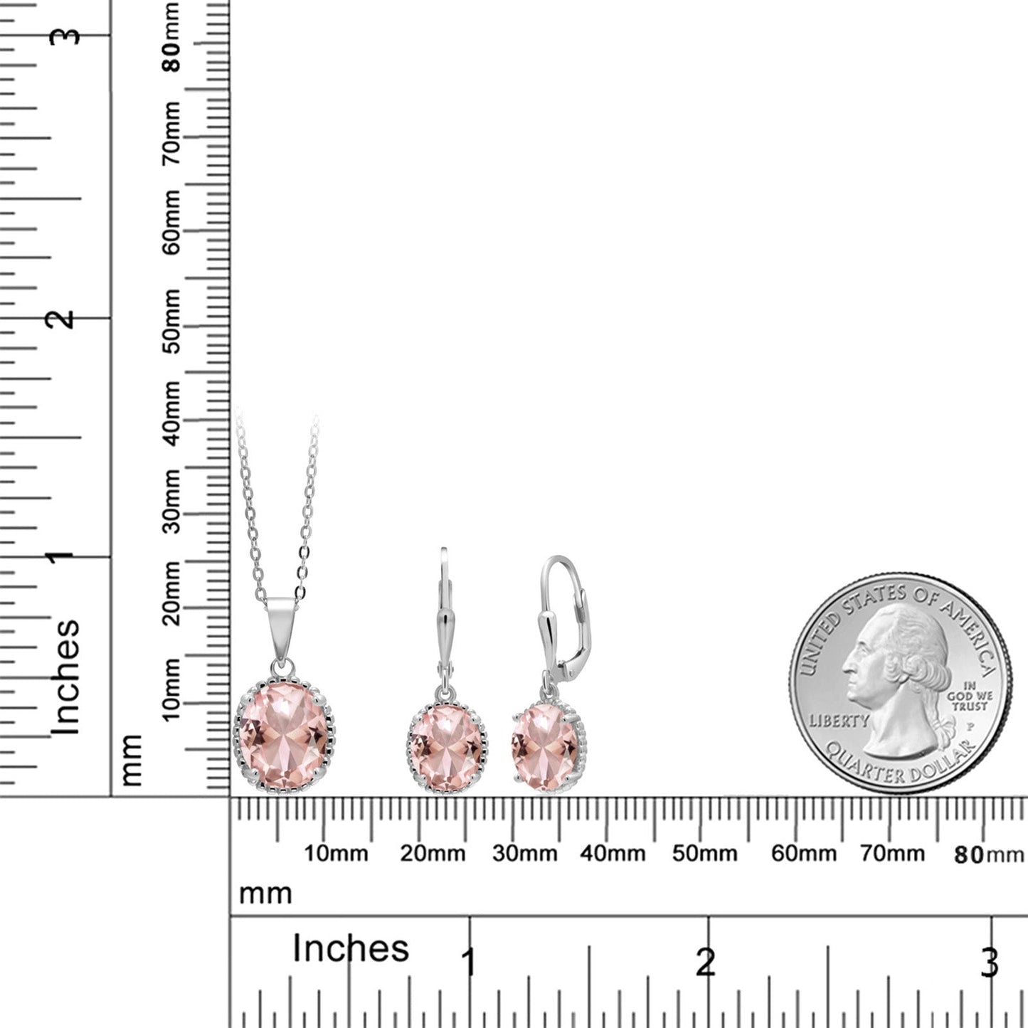 925 Sterling Silver Peach Nano Morganite Pendant and Earrings Jewelry Set For Women (7.88 Cttw, Oval 11X9MM and 9X7MM, with 18 Inch Chain)