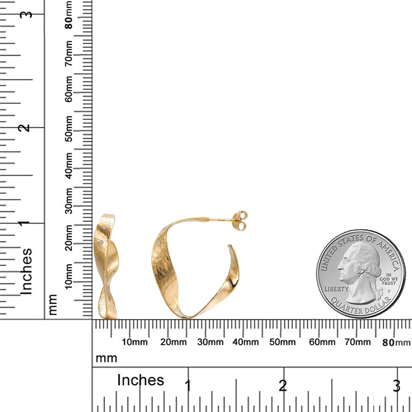 18K Yellow Gold Plated Silver Lab Grown Diamond Round Twisted Dangle Hoop Earrings For Women | 28MM = 0.70 Inch Diameter