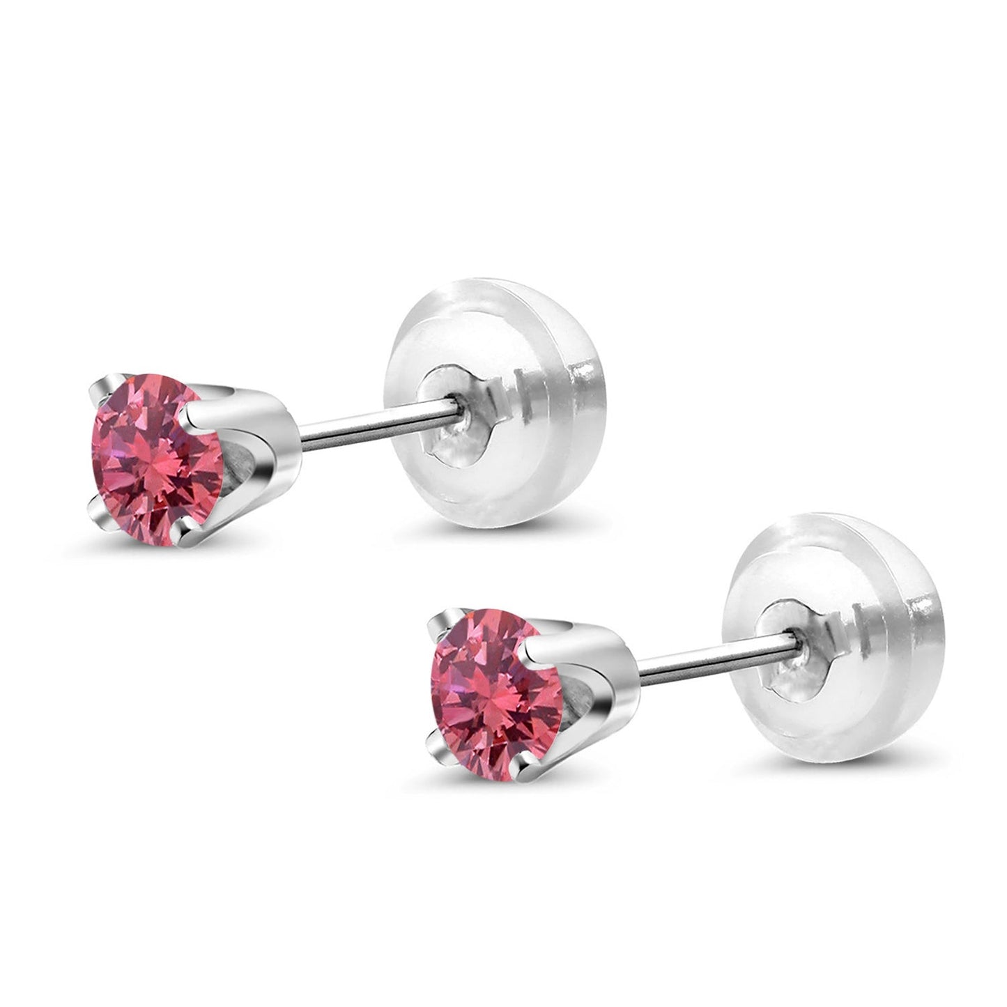 14K White Gold Certified Fancy Deep Pink Lab Grown Diamond Stud Earrings | Gold Earrings For Women Men | VS2-SI1 Clarity