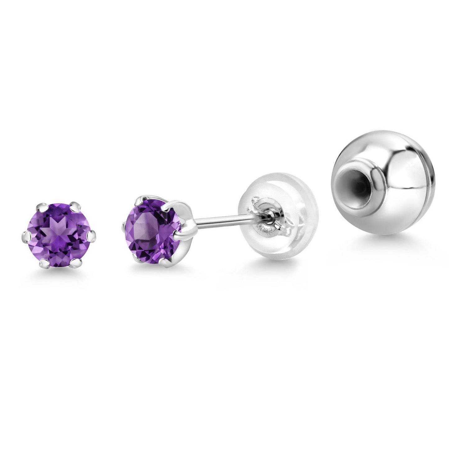 3MM Round Gemstone Birthstone Six Prong Platinum Stud Earrings For Women Men