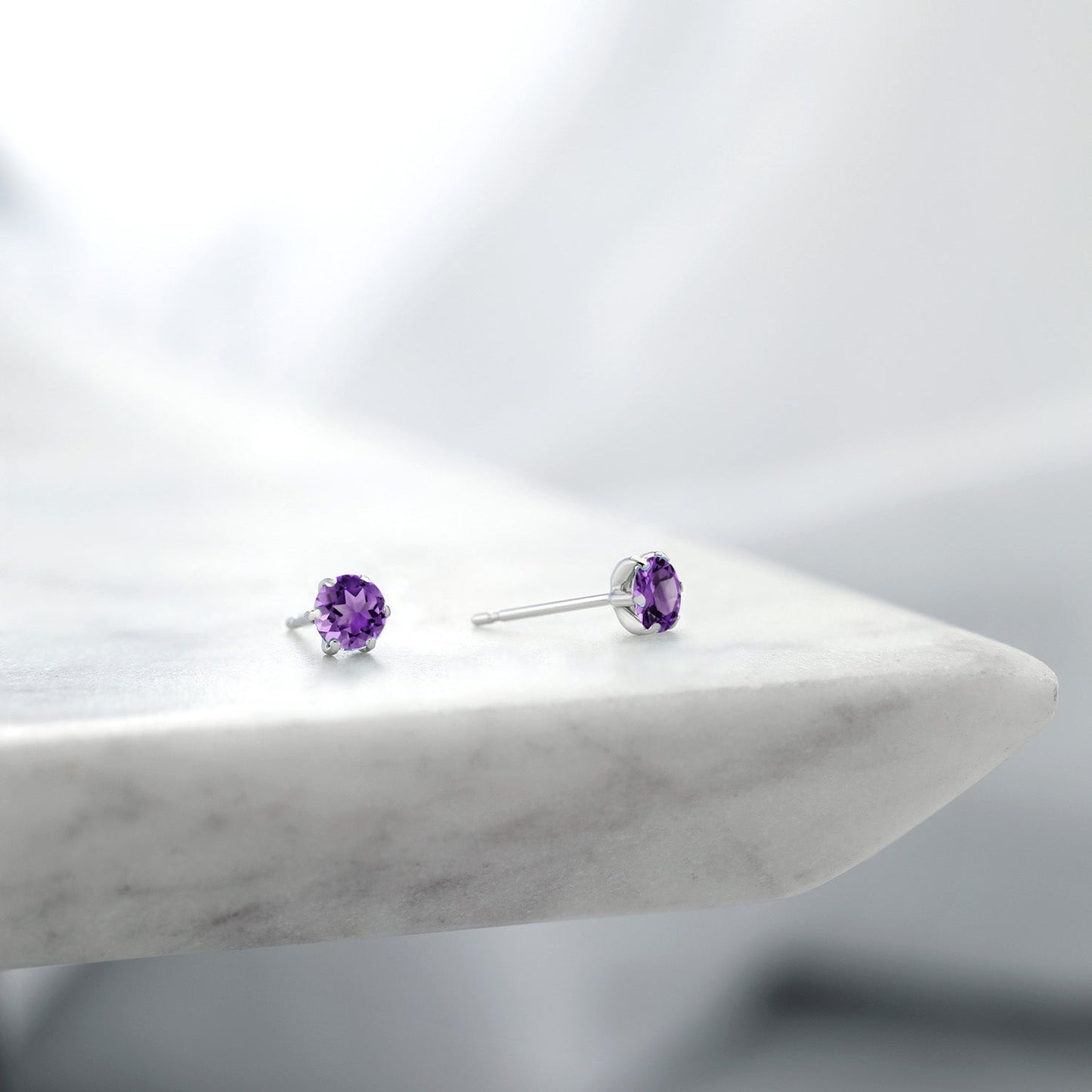 3MM Round Gemstone Birthstone Six Prong Platinum Stud Earrings For Women Men