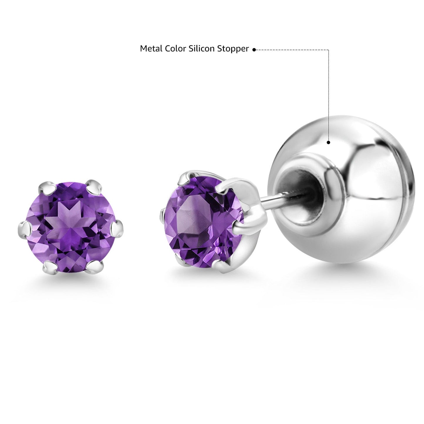 3MM Round Gemstone Birthstone Six Prong Platinum Stud Earrings For Women Men