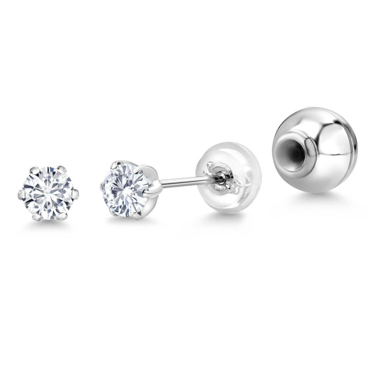 3MM Round Gemstone Birthstone Six Prong Platinum Stud Earrings For Women Men