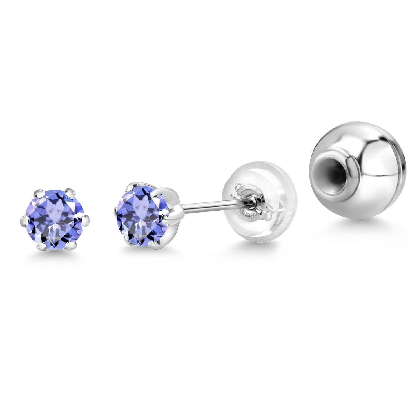 3MM Round Gemstone Birthstone Six Prong Platinum Stud Earrings For Women Men