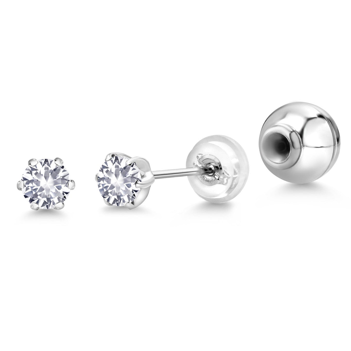 3MM Round Gemstone Birthstone Six Prong Platinum Stud Earrings For Women Men
