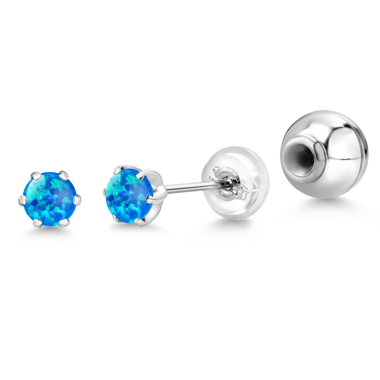 Pure PT900 Platinum 900 Six Prong 4MM Round Gemstone Birthstone Stud Earrings For Women Men
