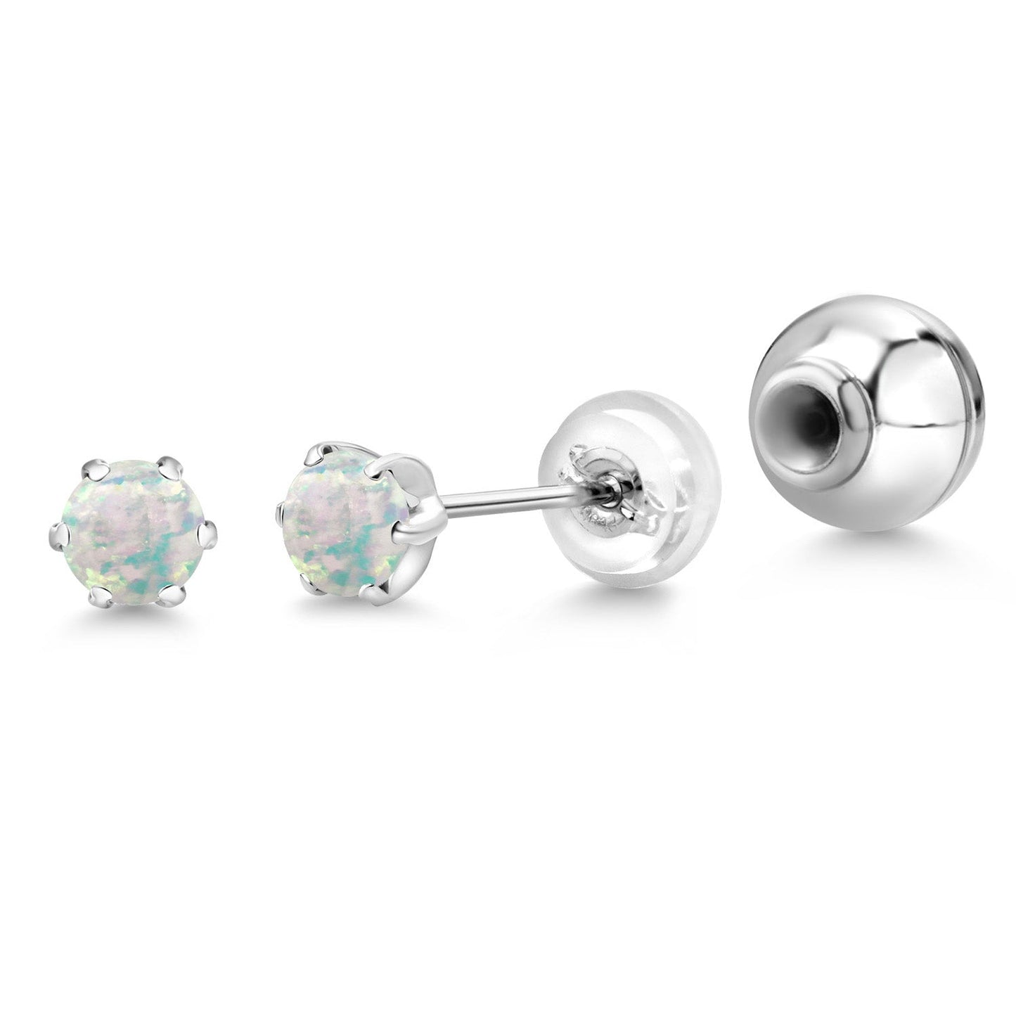 Pure PT900 Platinum 900 Six Prong 4MM Round Gemstone Birthstone Stud Earrings For Women Men