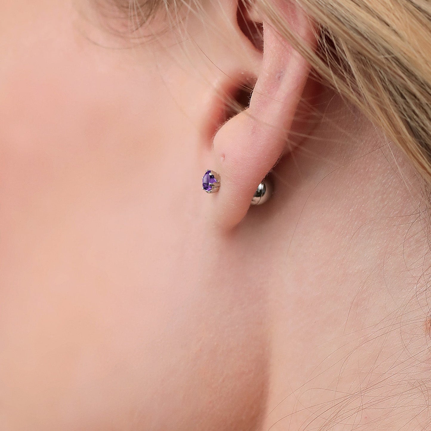 Pure PT900 Platinum 900 Six Prong 4MM Round Gemstone Birthstone Stud Earrings For Women Men