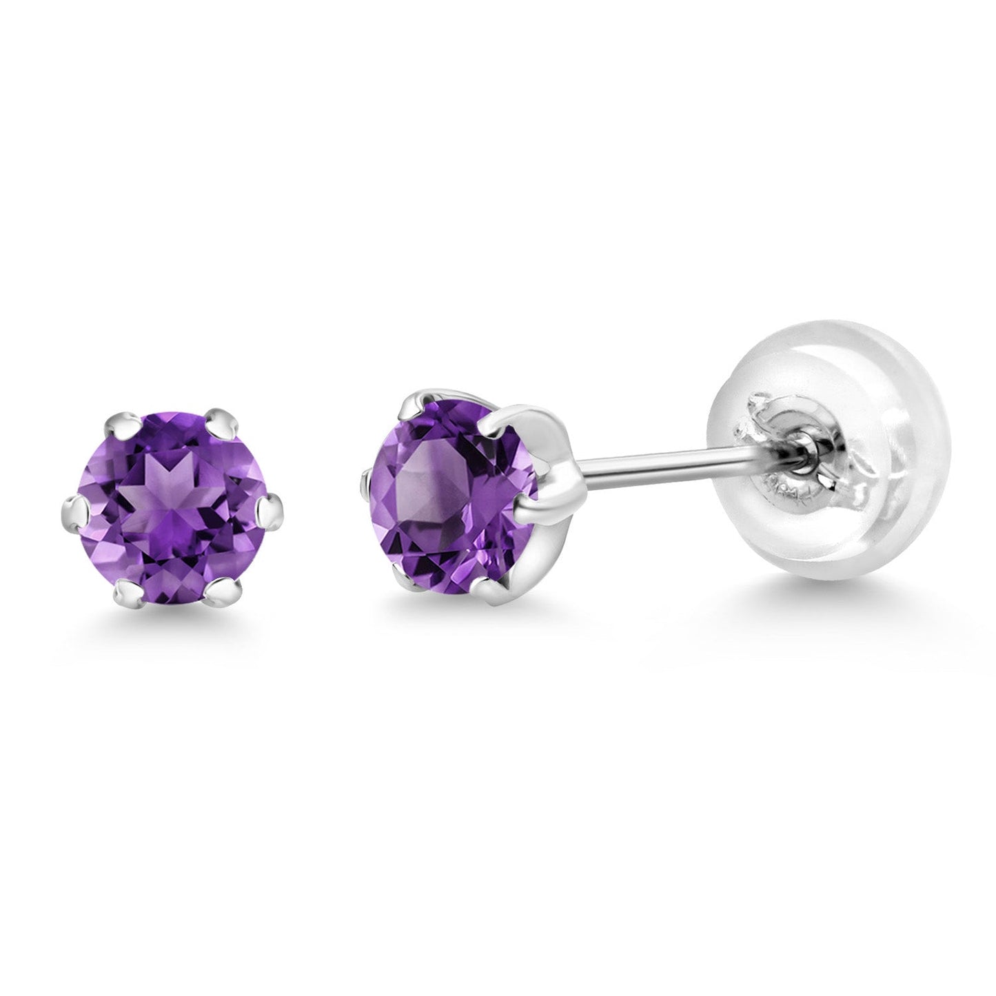 Pure PT900 Platinum 900 Six Prong 4MM Round Gemstone Birthstone Stud Earrings For Women Men