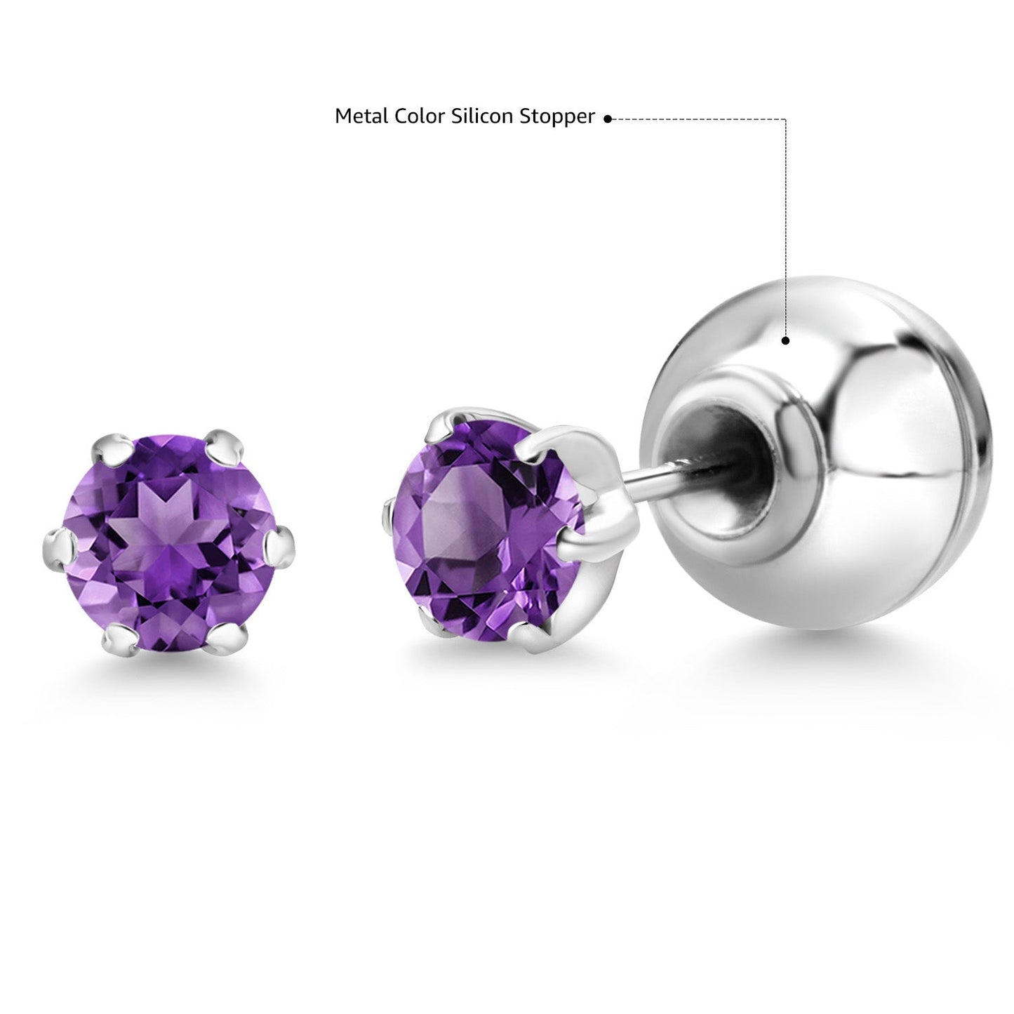 Pure PT900 Platinum 900 Six Prong 4MM Round Gemstone Birthstone Stud Earrings For Women Men