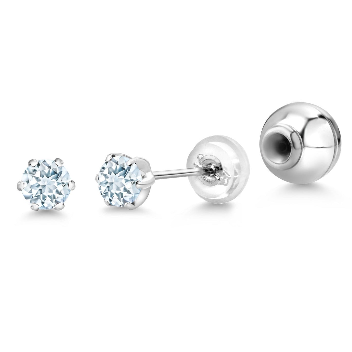 Pure PT900 Platinum 900 Six Prong 4MM Round Gemstone Birthstone Stud Earrings For Women Men